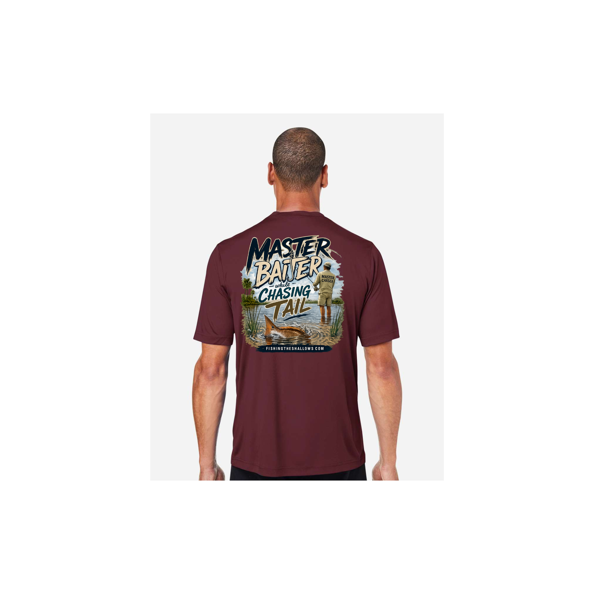Master Baiter While Chasing Tail – Men's Short Sleeve in Burgundy - back view