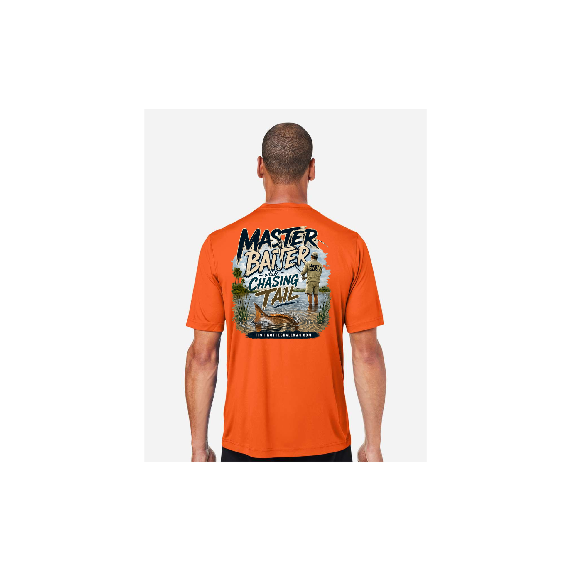 Master Baiter While Chasing Tail – Men's Short Sleeve in Campus Orange - back view