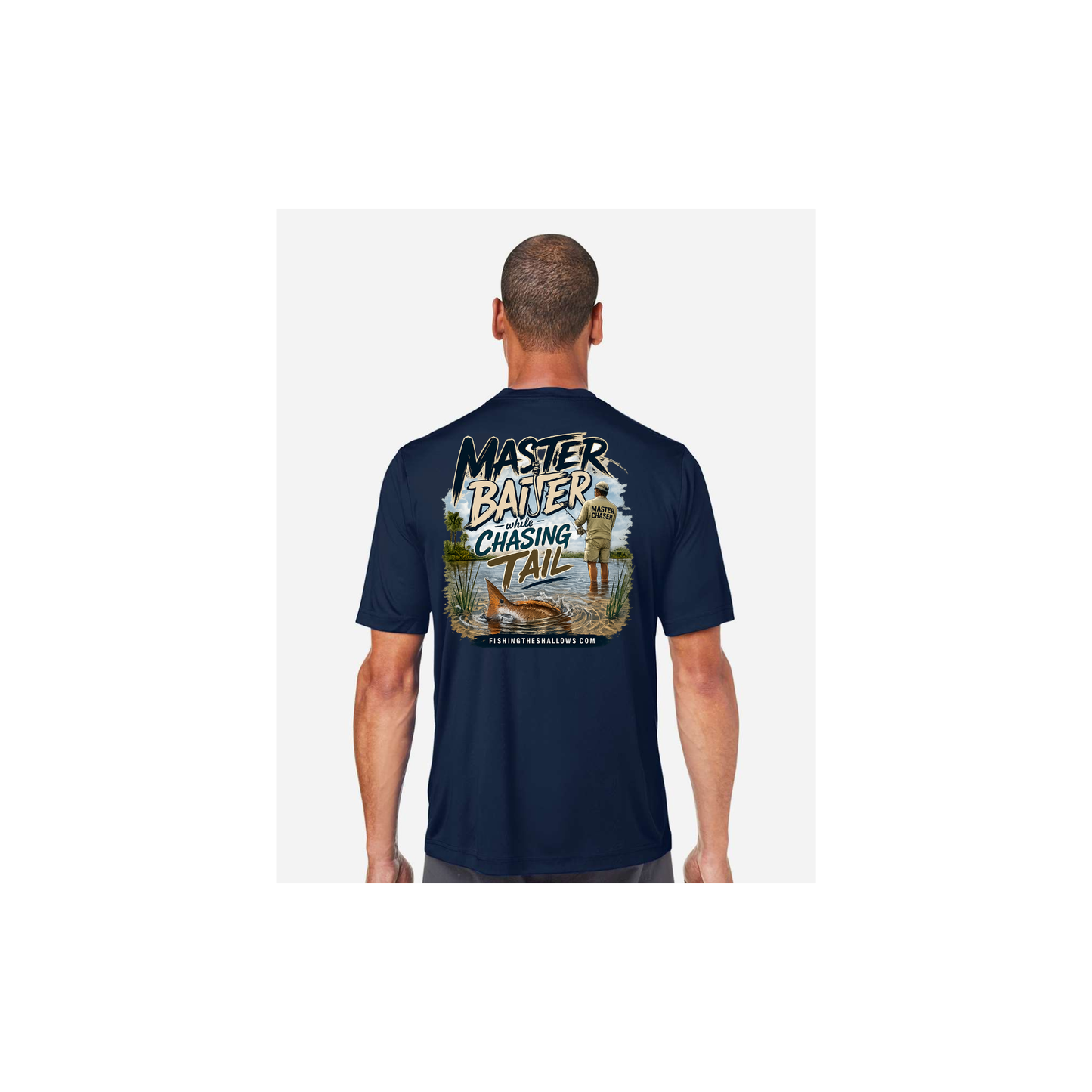 Master Baiter While Chasing Tail – Men's Short Sleeve in Classic Navy - back view