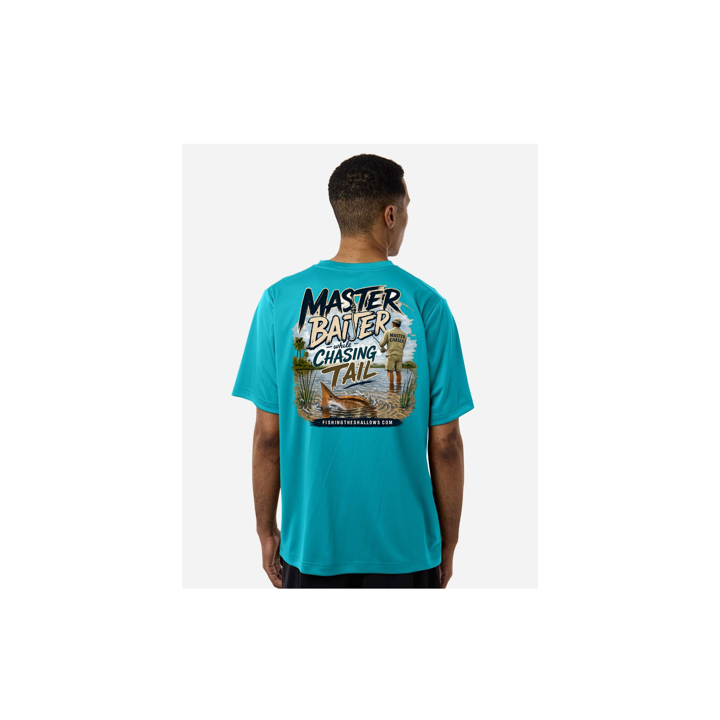 Master Baiter While Chasing Tail – Men's Short Sleeve in Clear Teal - back view