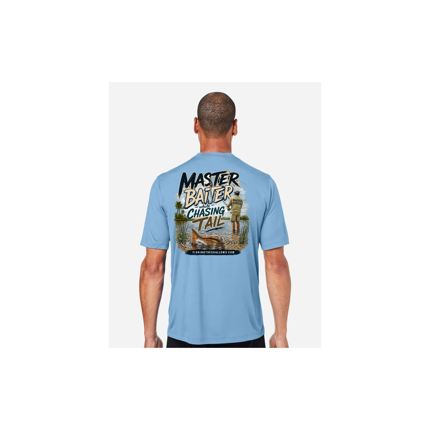 Master Baiter While Chasing Tail – Men's Short Sleeve in Columbia Blue - back view