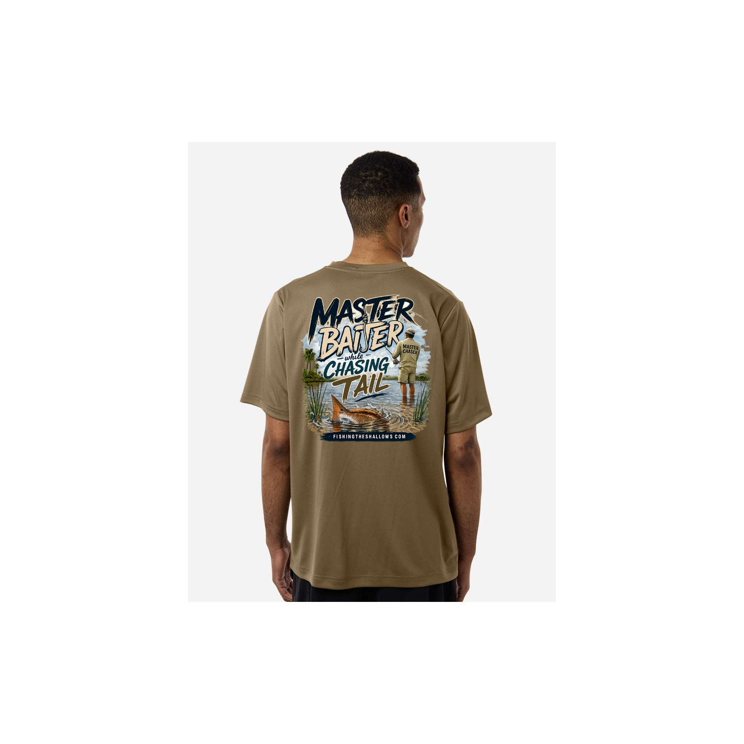 Master Baiter While Chasing Tail – Men's Short Sleeve in Coyote Brown - back view