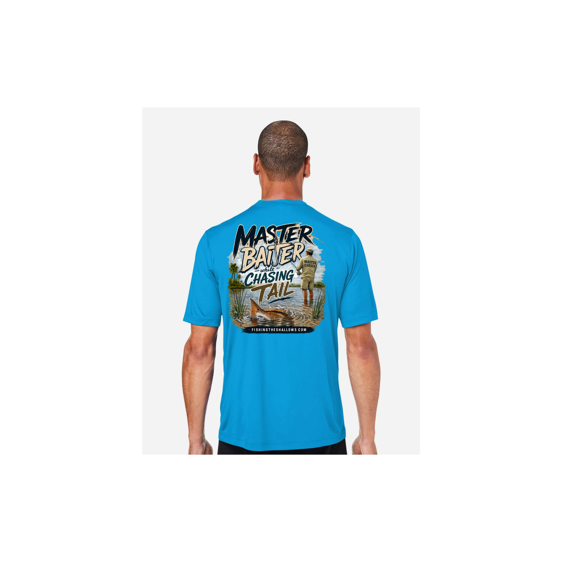 Master Baiter While Chasing Tail – Men's Short Sleeve in Electric Blue - back view