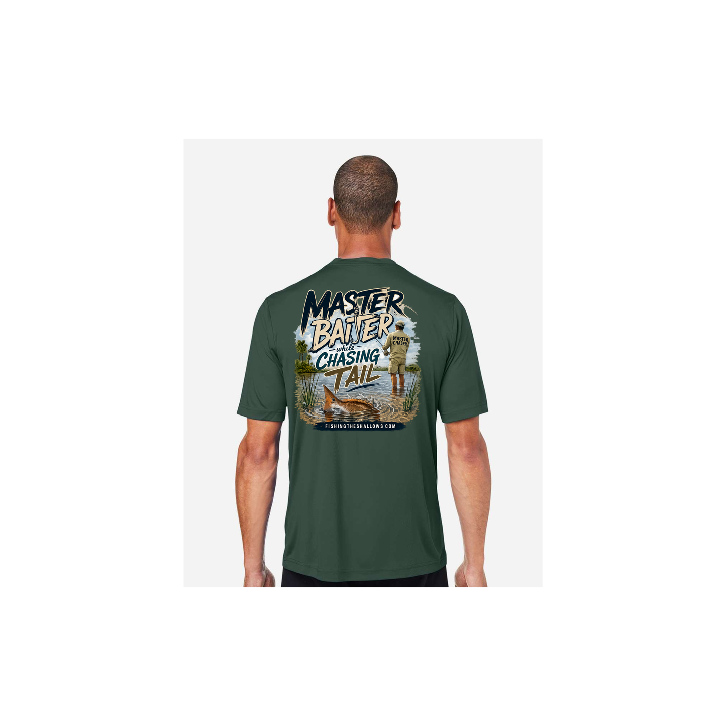 Master Baiter While Chasing Tail – Men's Short Sleeve in Forest - back view