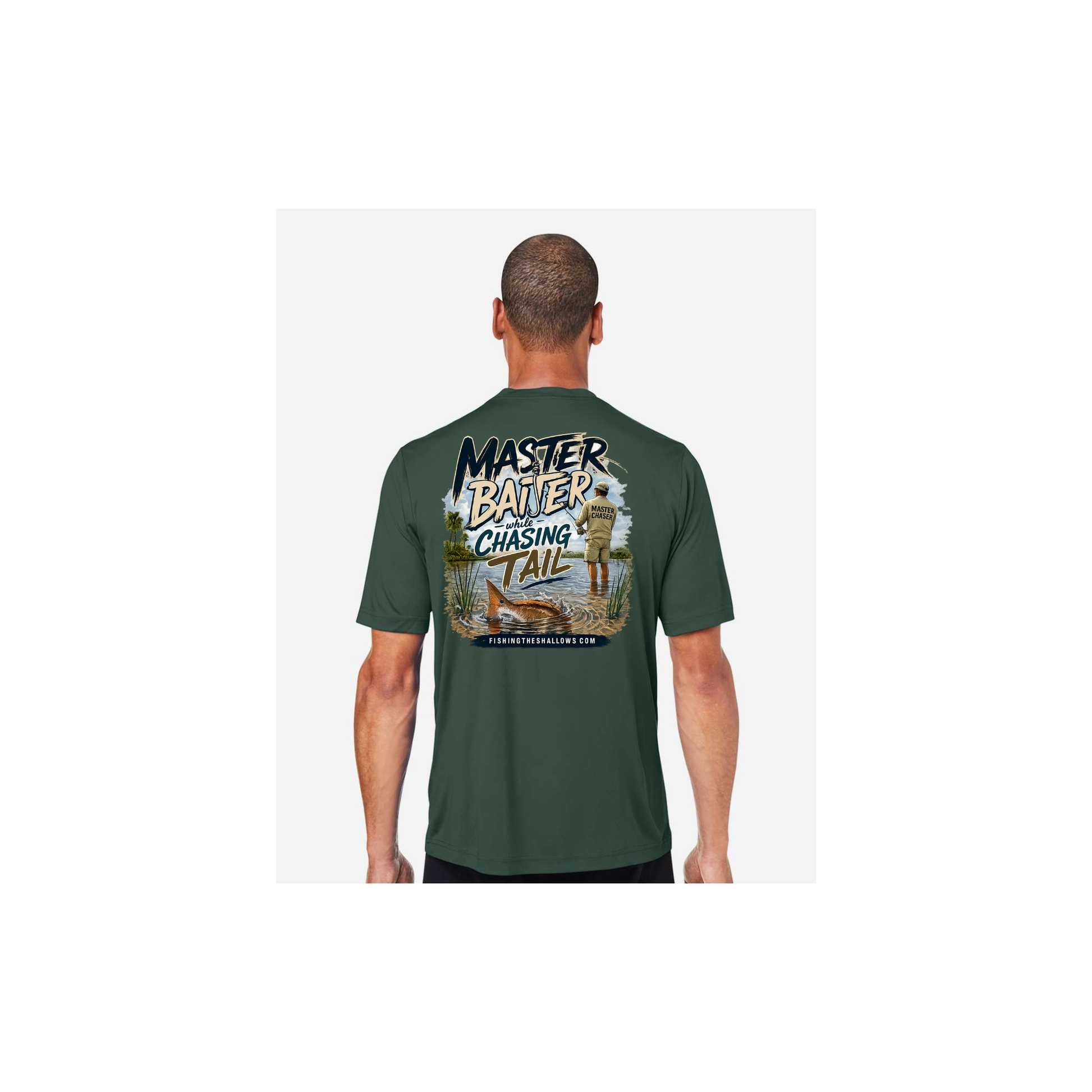 Master Baiter While Chasing Tail – Men's Short Sleeve in Forest - back view