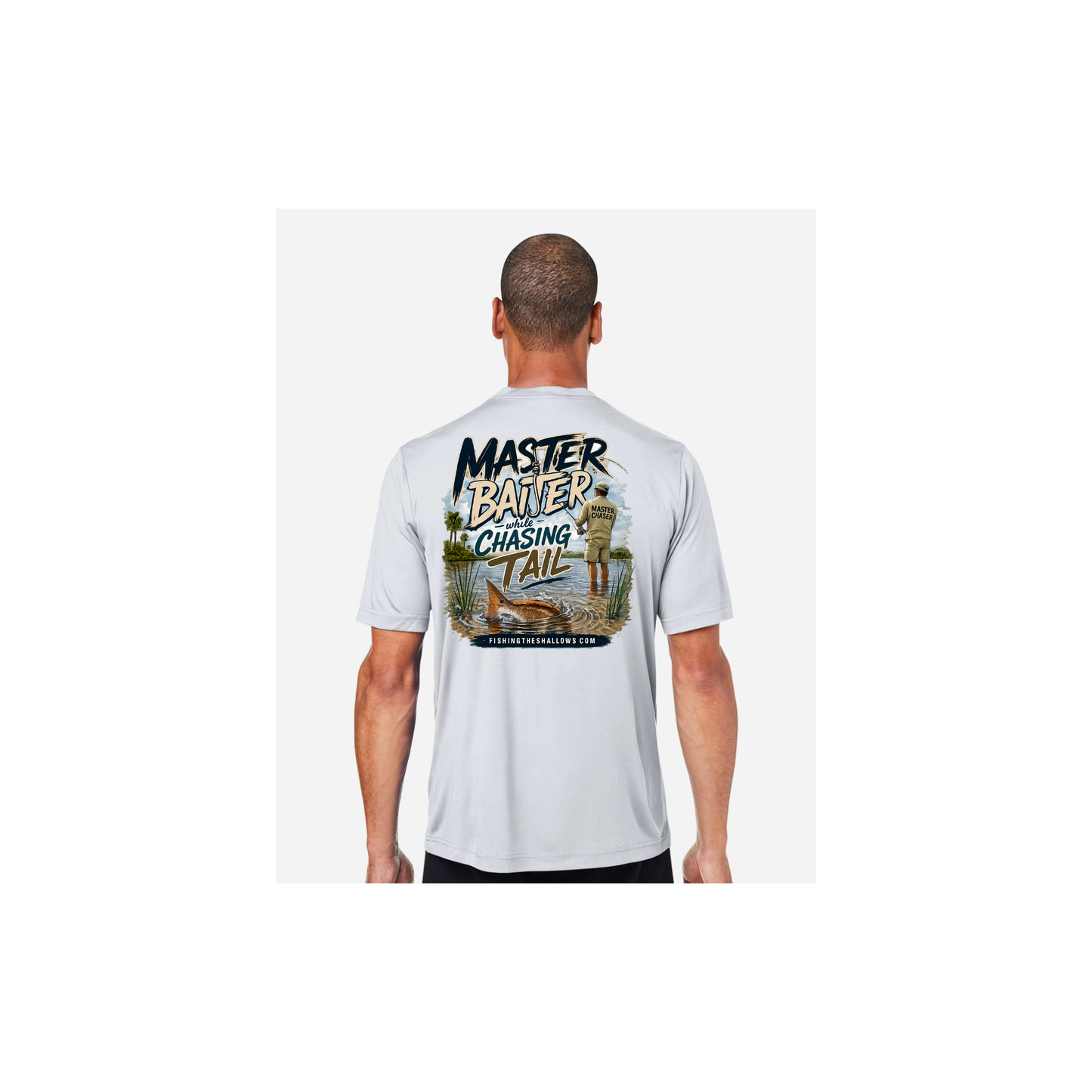 Master Baiter While Chasing Tail – Men's Short Sleeve in Platinum - back view