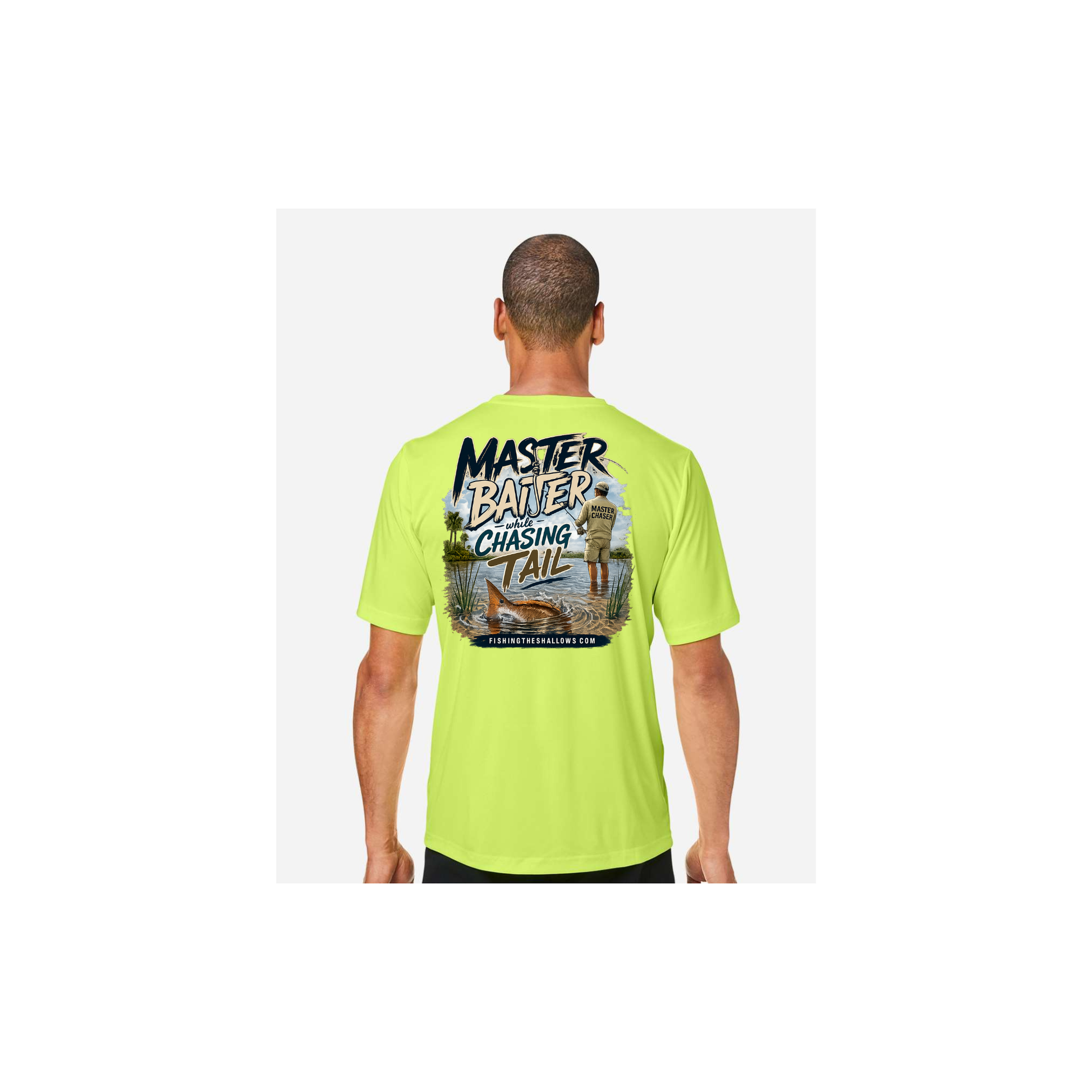 Master Baiter While Chasing Tail – Men's Short Sleeve in Safety Yellow - back view
