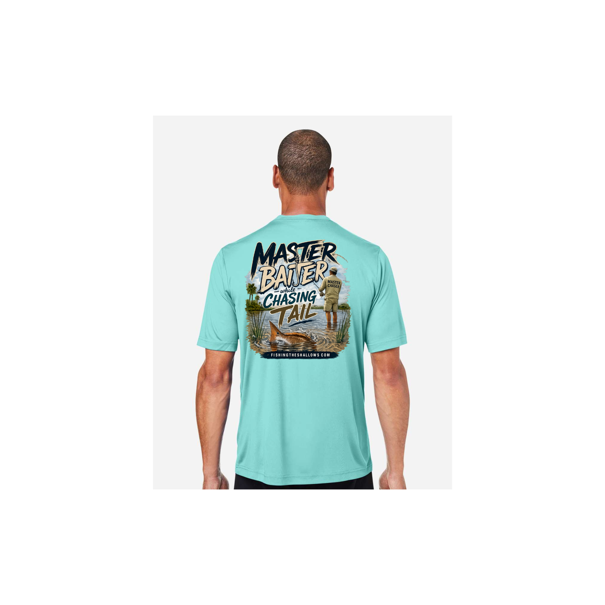 Master Baiter While Chasing Tail – Men's Short Sleeve in Sea Glass - back view