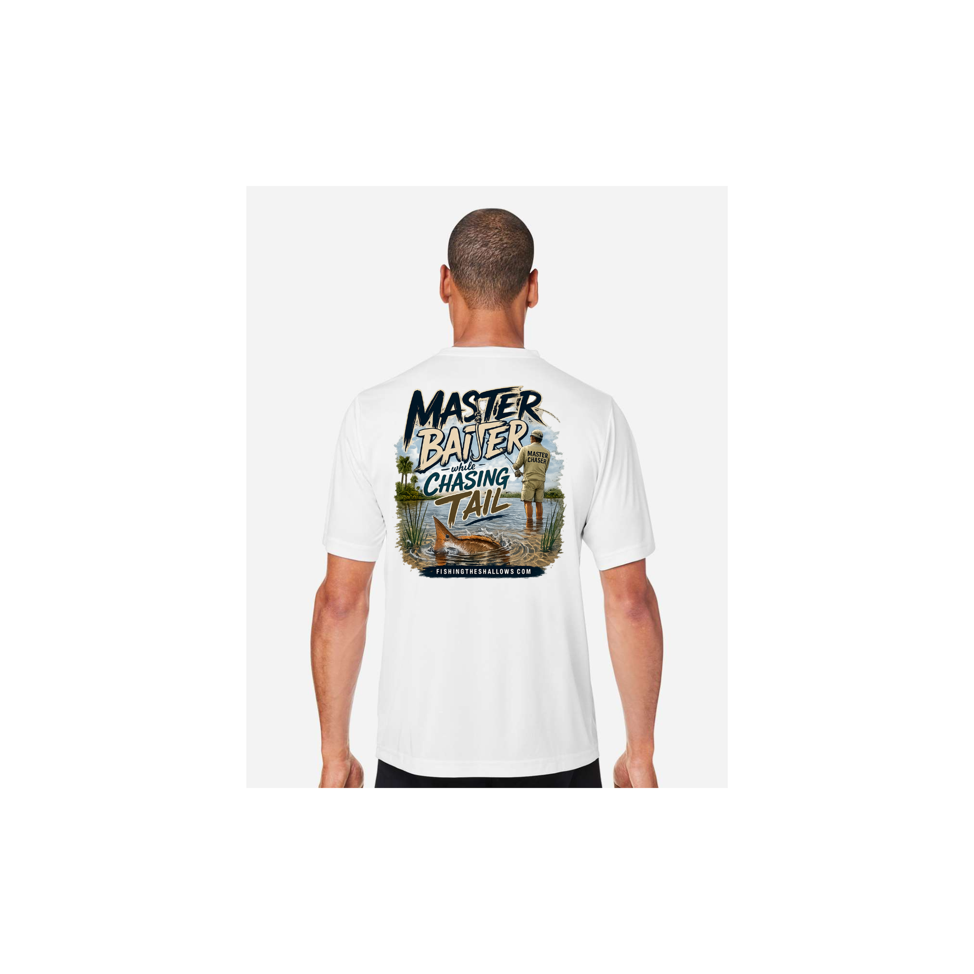 Master Baiter While Chasing Tail – Men's Short Sleeve in White - back view