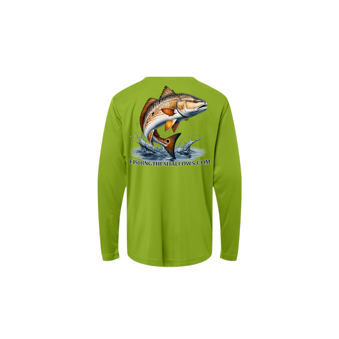 Redfish Art 2 – Youth Long Sleeve in Acid Green - back view