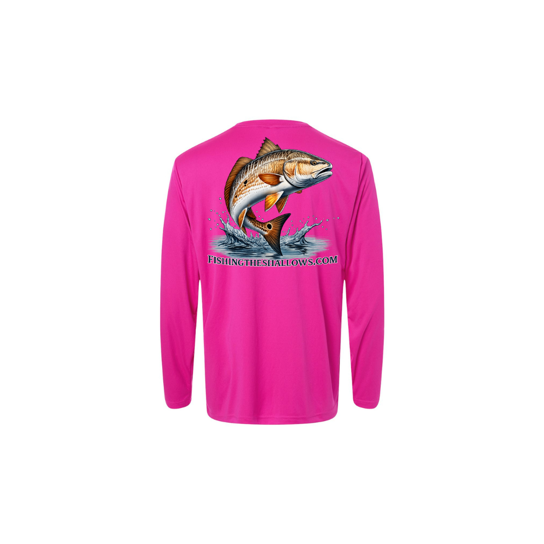 Redfish Art 2 – Youth Long Sleeve in Bright Magenta - back view