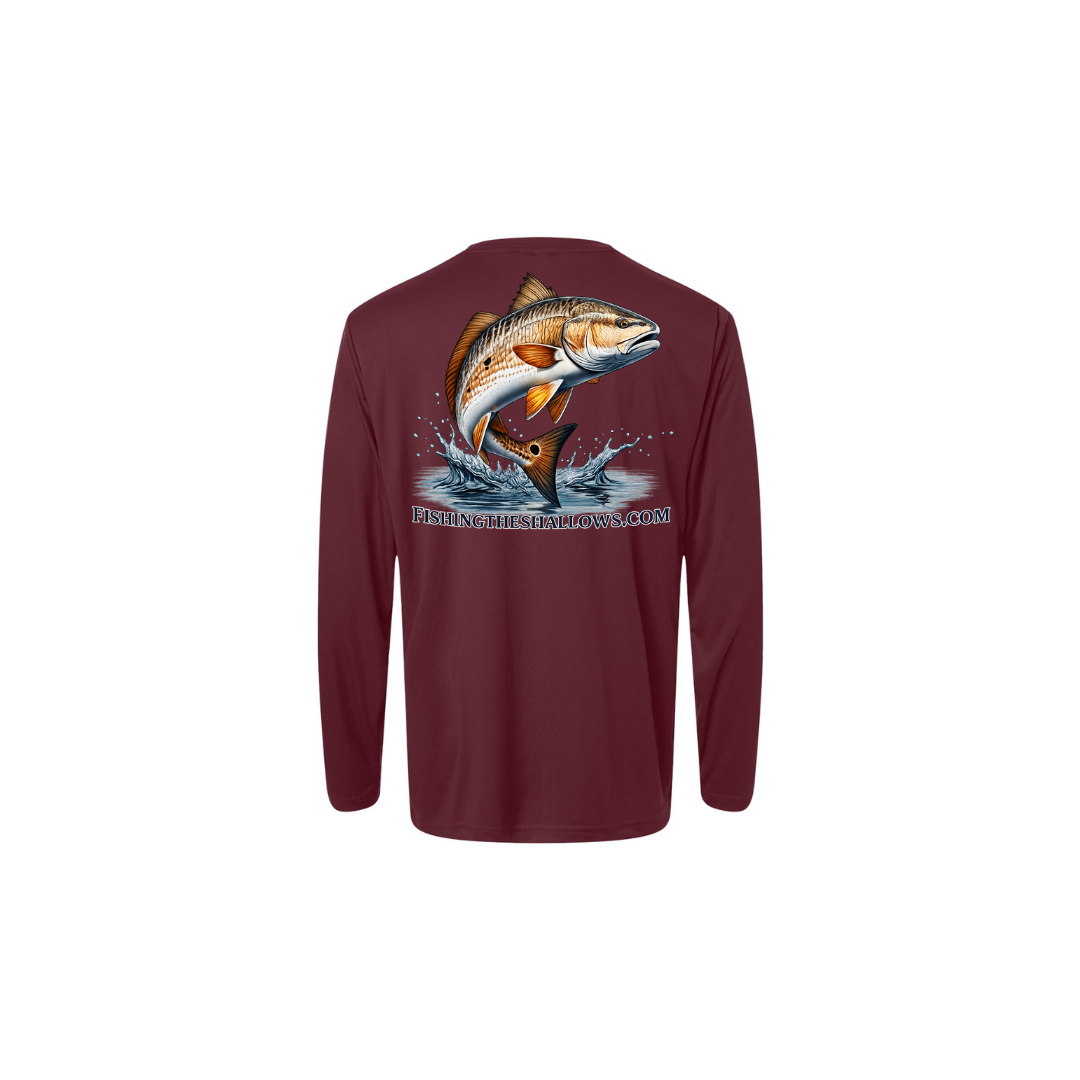 Redfish Art 2 – Youth Long Sleeve in Burgundy - back view