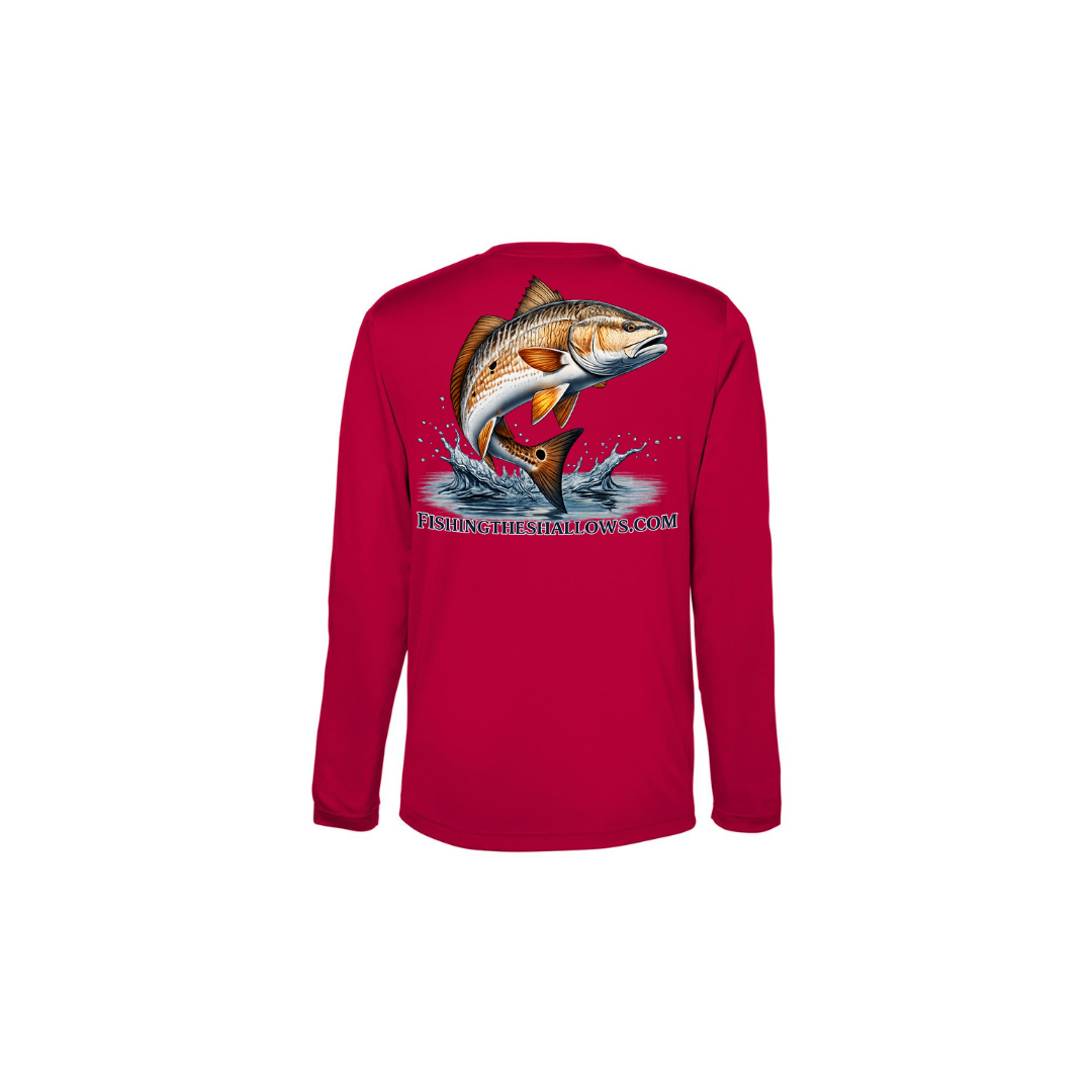 Redfish Art 2 – Youth Long Sleeve in Classic Red - back view