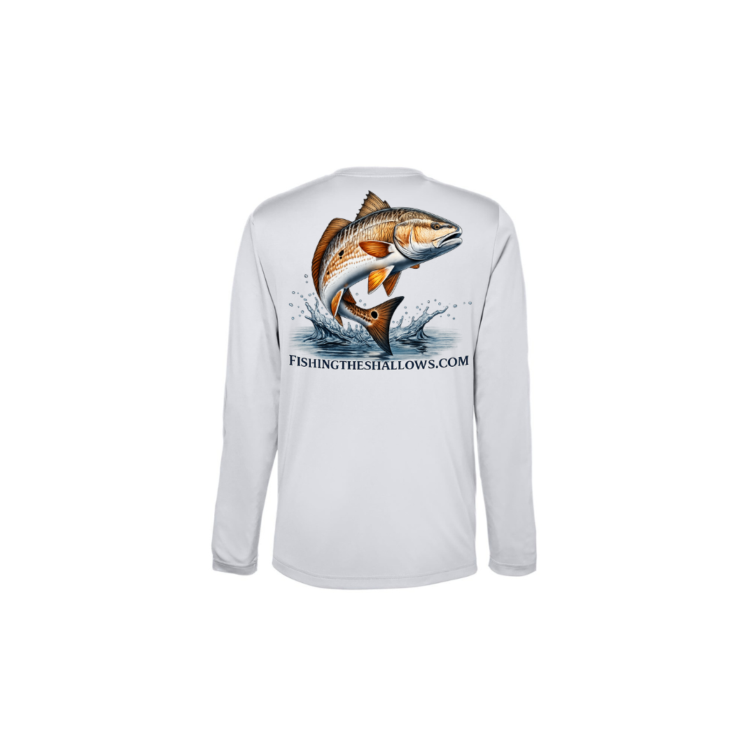 Redfish Art 2 – Youth Long Sleeve in Platinum - back view