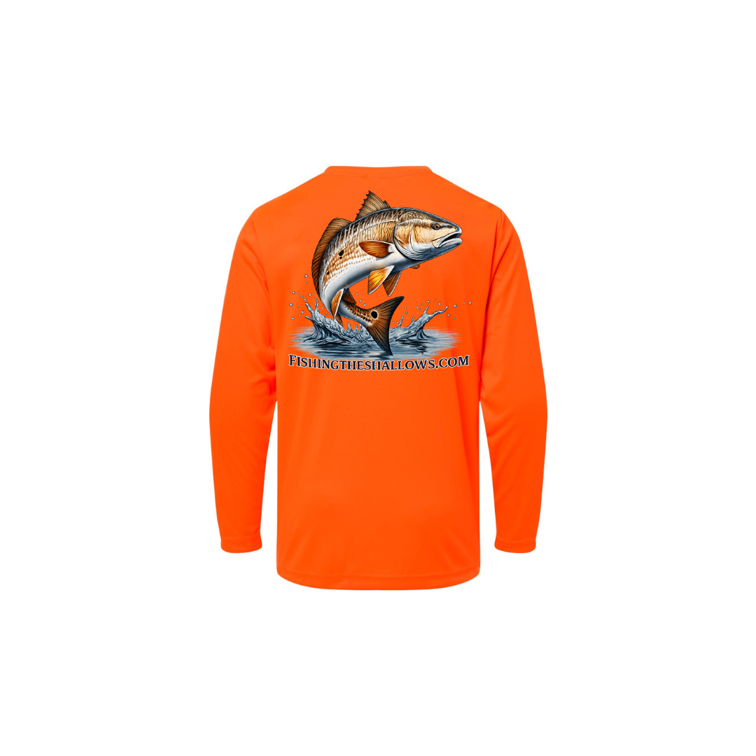 Redfish Art 2 – Youth Long Sleeve in Safety Orange - back view