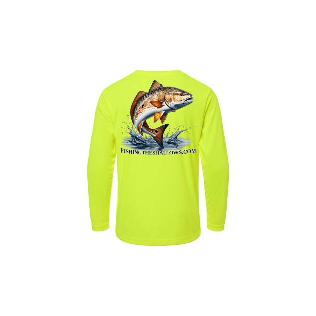 Redfish Art 2 – Youth Long Sleeve in Safety Yellow - back view