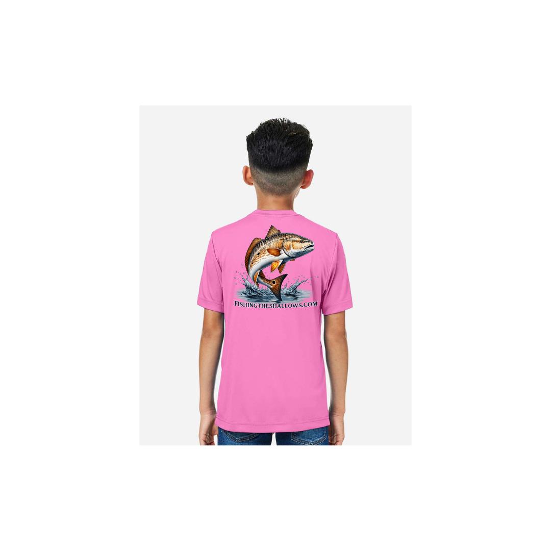 Redfish Art 2 – Youth Short Sleeve in Charity Pink - back view