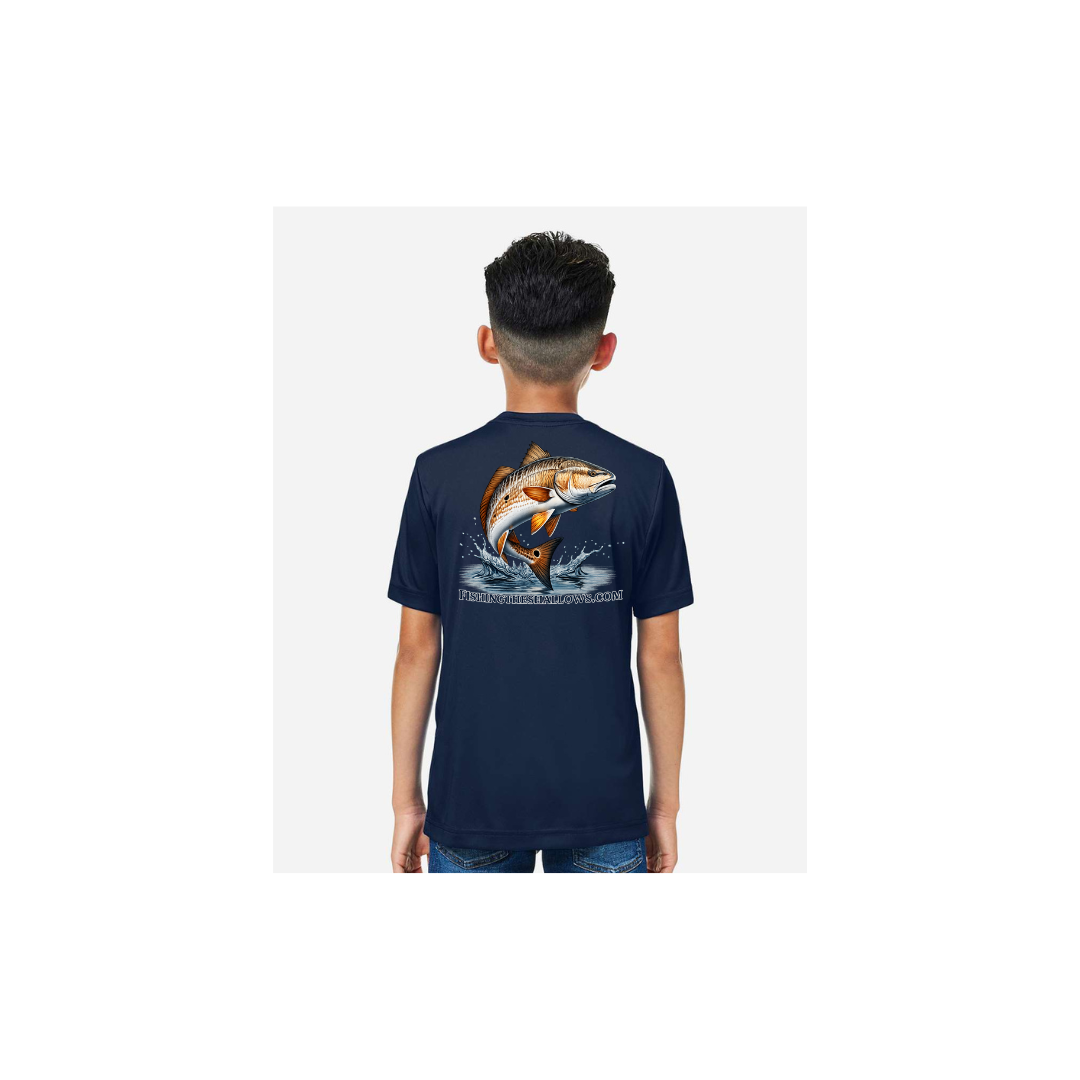Redfish Art 2 – Youth Short Sleeve in Classic Navy - back view