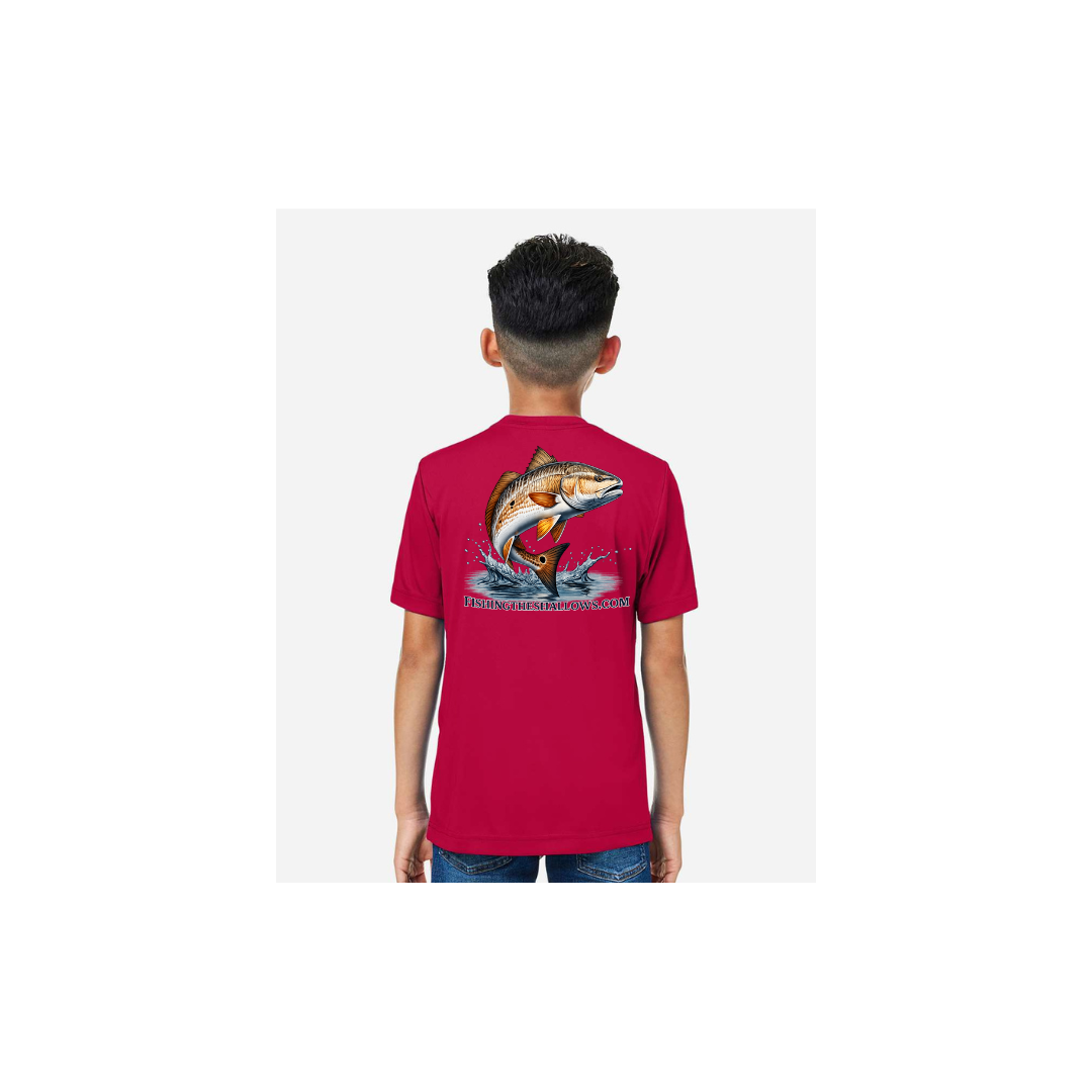 Redfish Art 2 – Youth Short Sleeve in Classic Red - back view