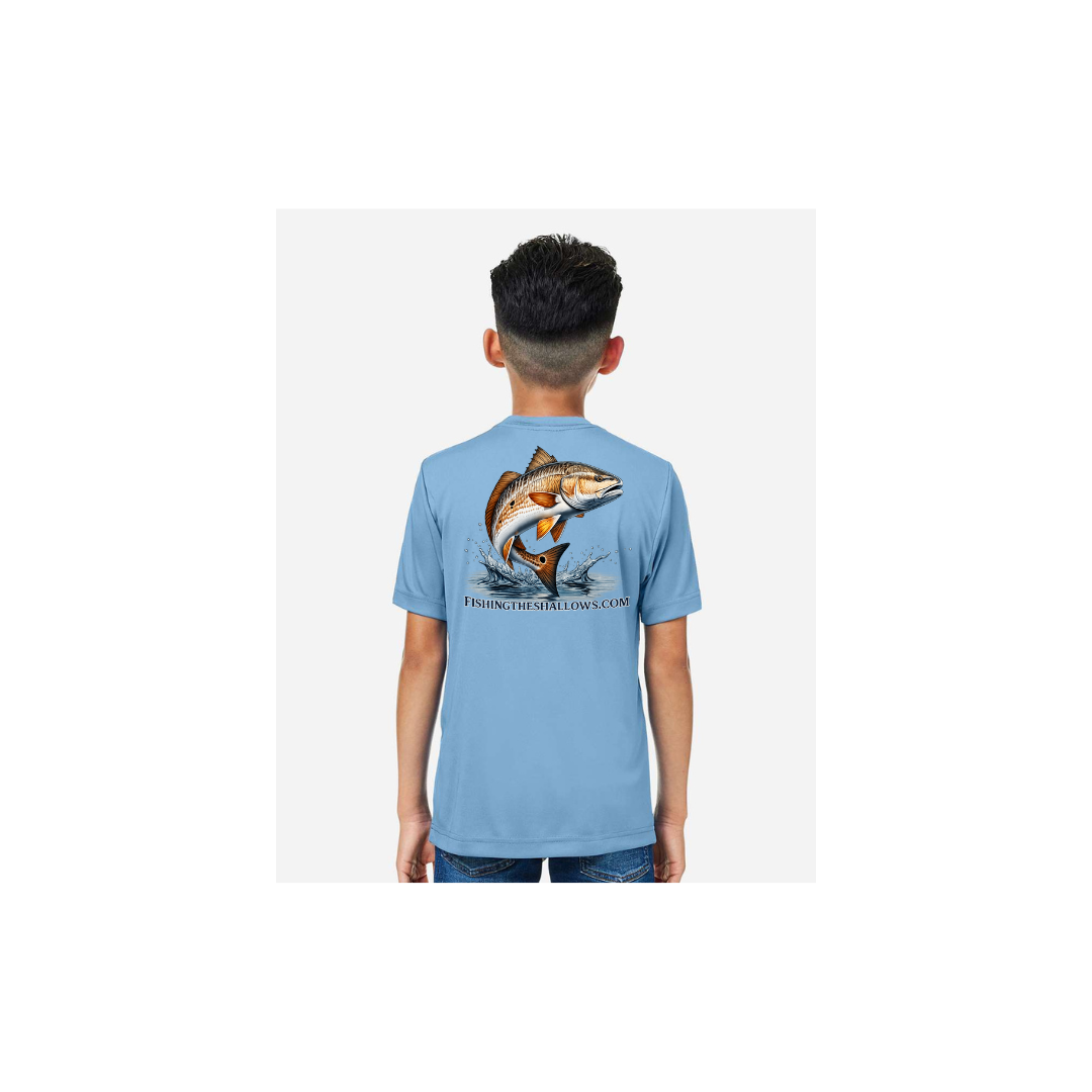 Redfish Art 2 – Youth Short Sleeve in Columbia Blue - back view
