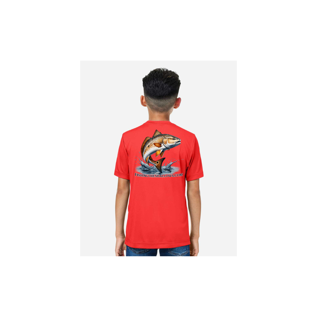 Redfish Art 2 – Youth Short Sleeve in Marina Red - back view