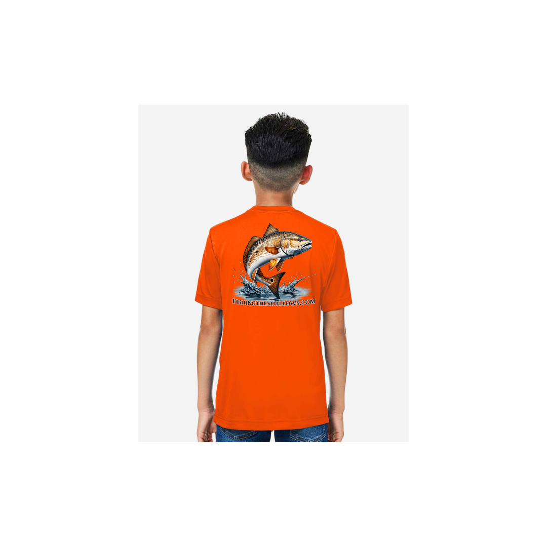 Redfish Art 2 – Youth Short Sleeve in Safety Orange - back view
