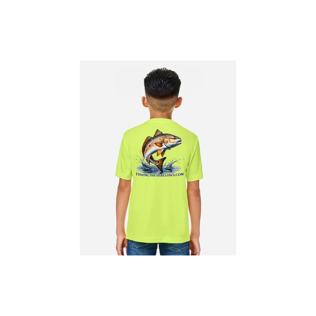 Redfish Art 2 – Youth Short Sleeve in Safety Yellow - back view
