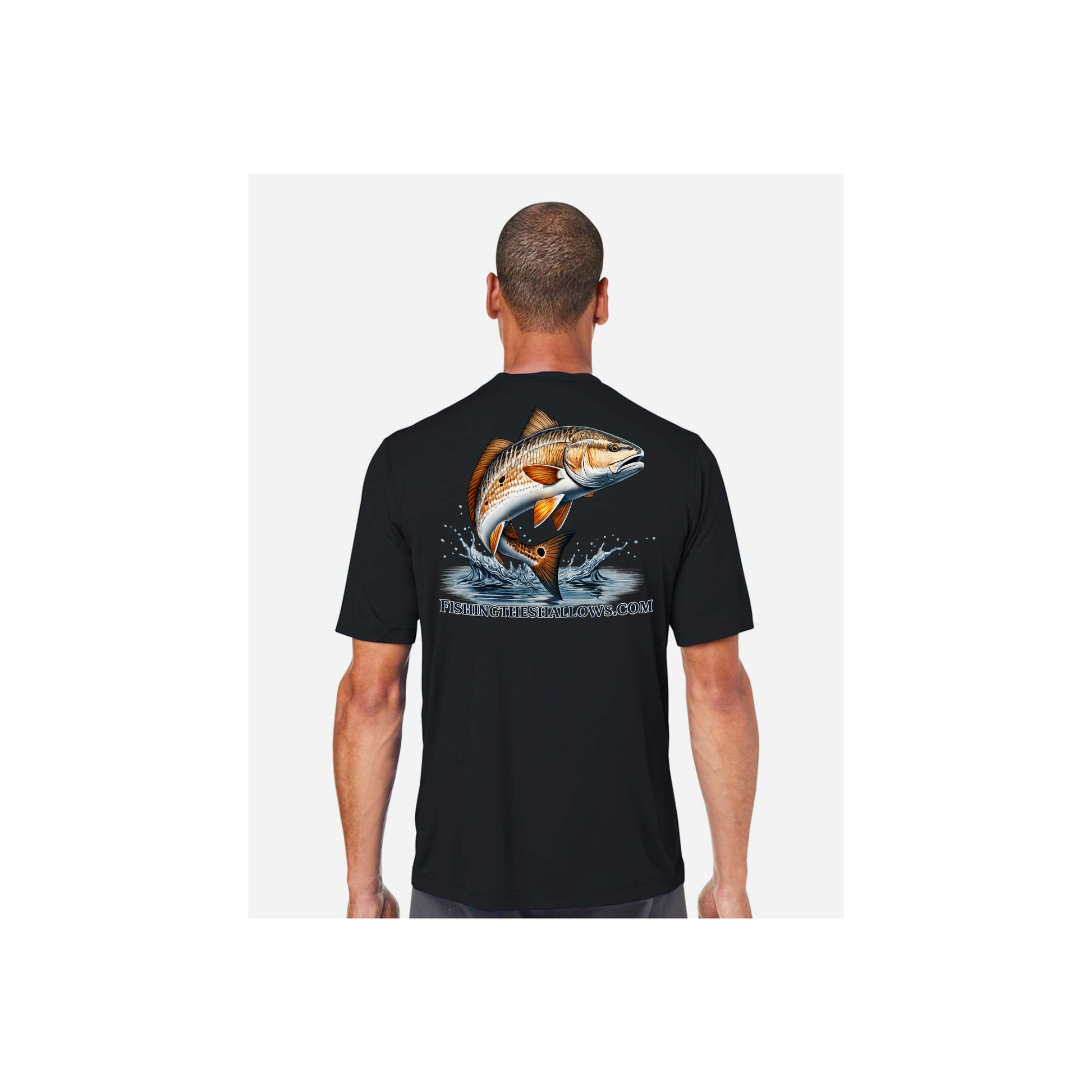 Redfish Art men's short sleeve fishing shirt in Black - back view