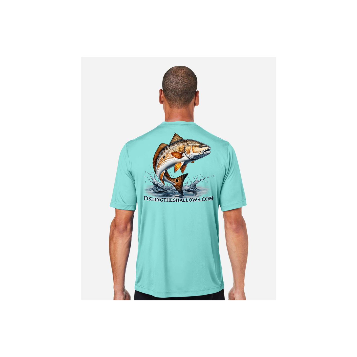 Redfish Art men's short sleeve fishing shirt in Sea Glass - back view