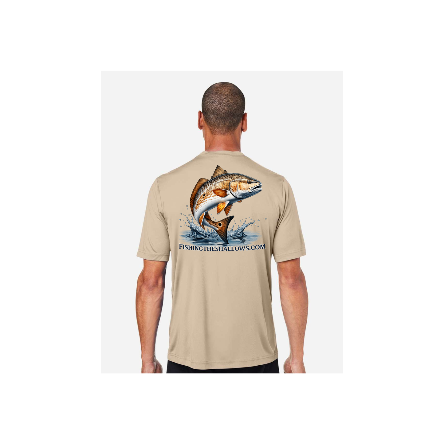 Redfish Art men's short sleeve fishing shirt in Stone - back view