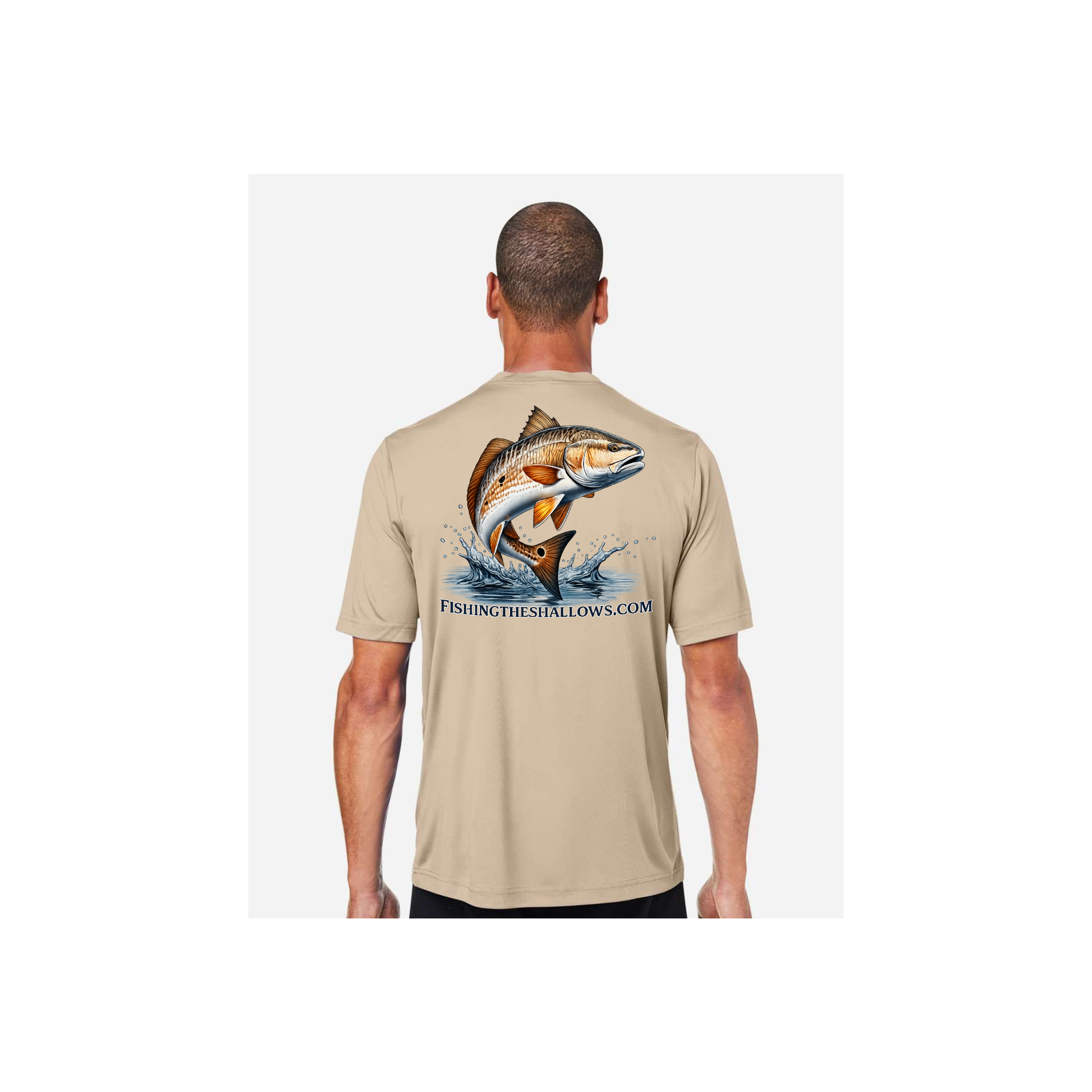 Redfish Art men's short sleeve fishing shirt in Stone - back view