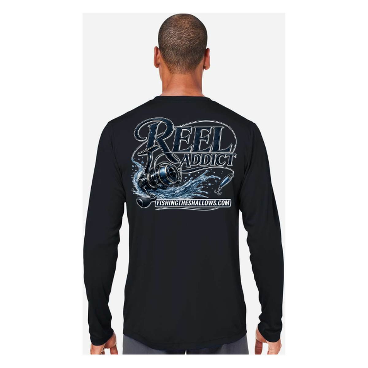Reel Addict – Men's Long Sleeve - Black - Back