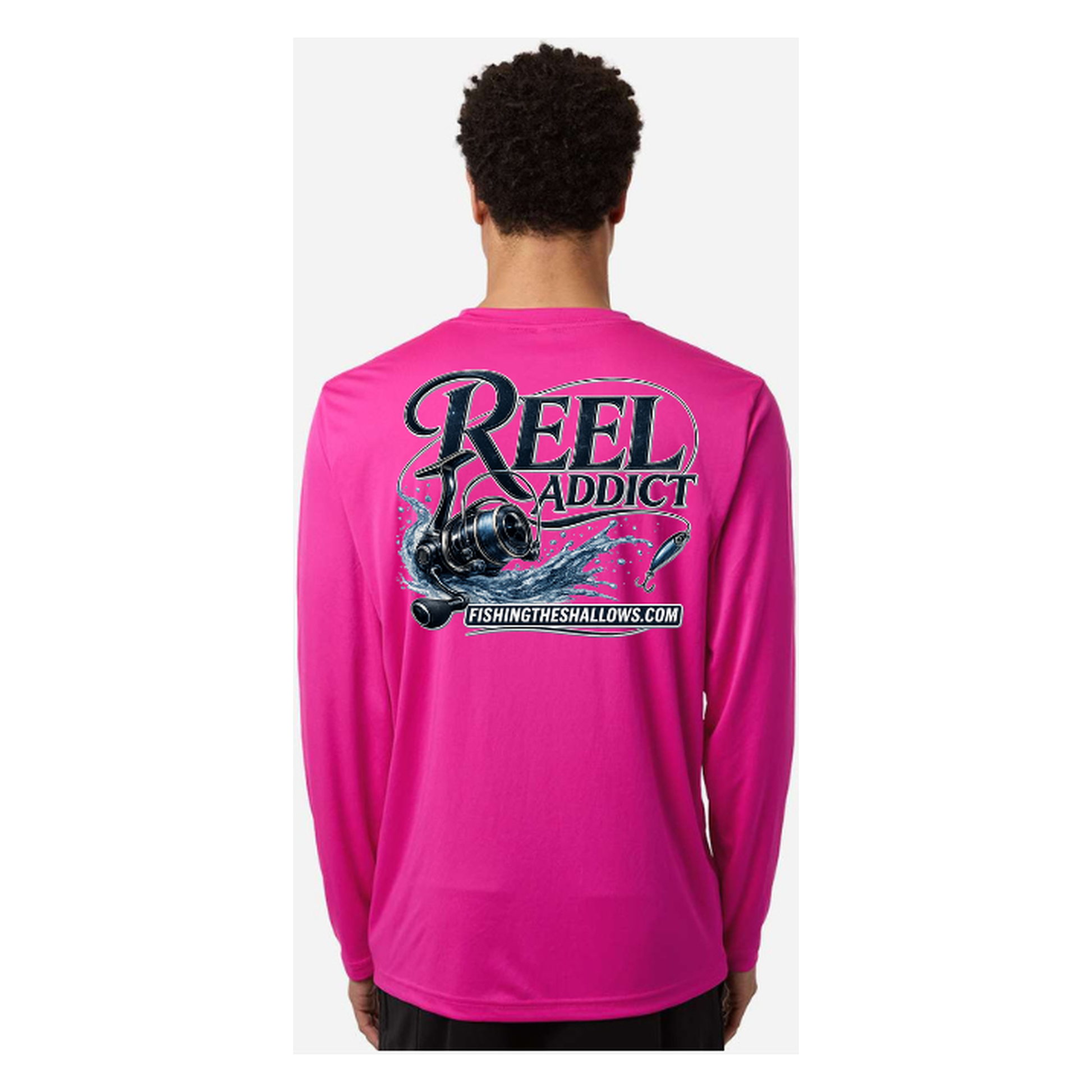 Reel Addict – Men's Long Sleeve - Bright Magenta - Back