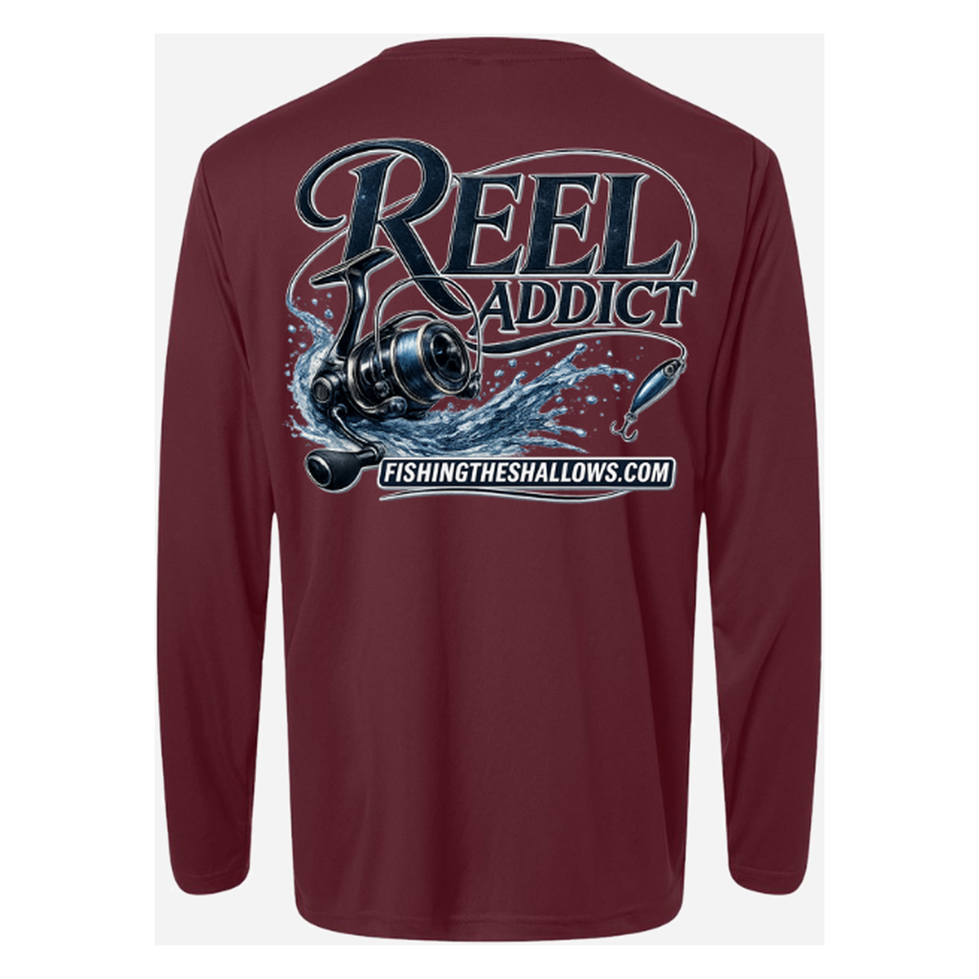 Reel Addict – Men's Long Sleeve - Burgundy - Back