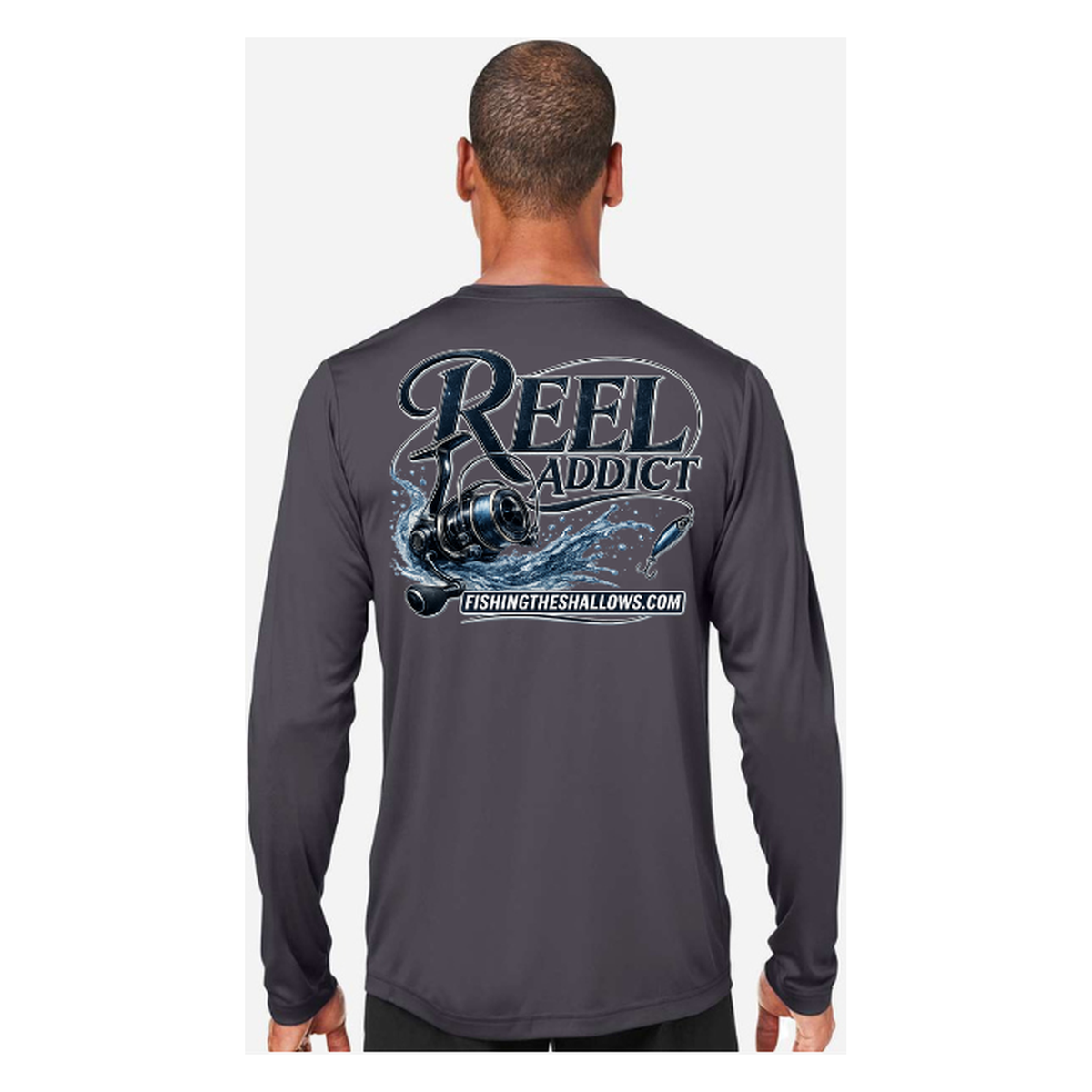 Reel Addict – Men's Long Sleeve - Carbon - Back
