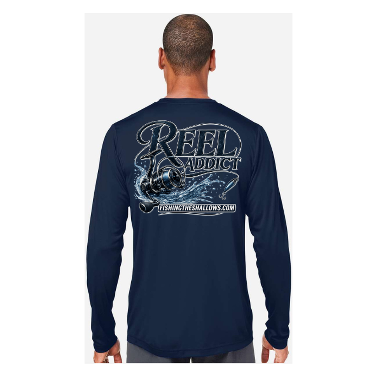 Reel Addict – Men's Long Sleeve - Classic Navy - Back