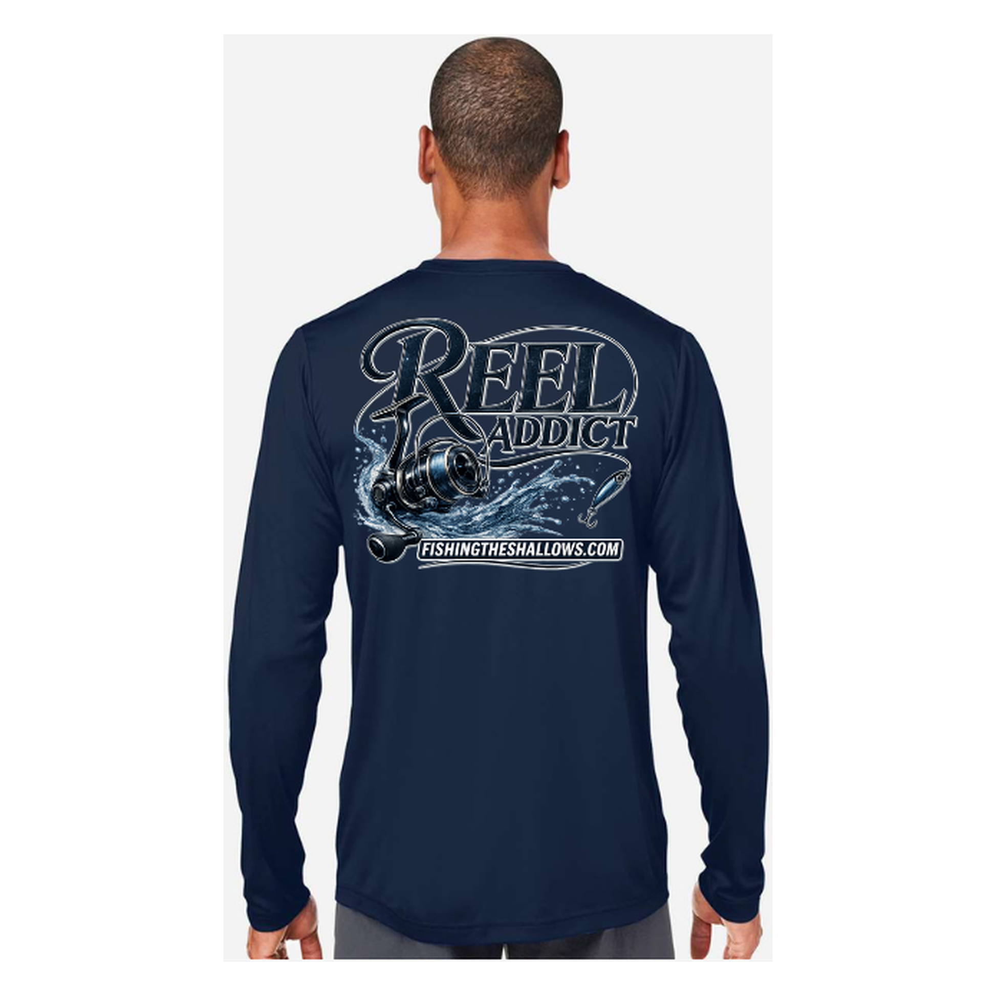 Reel Addict – Men's Long Sleeve - Classic Navy - Back