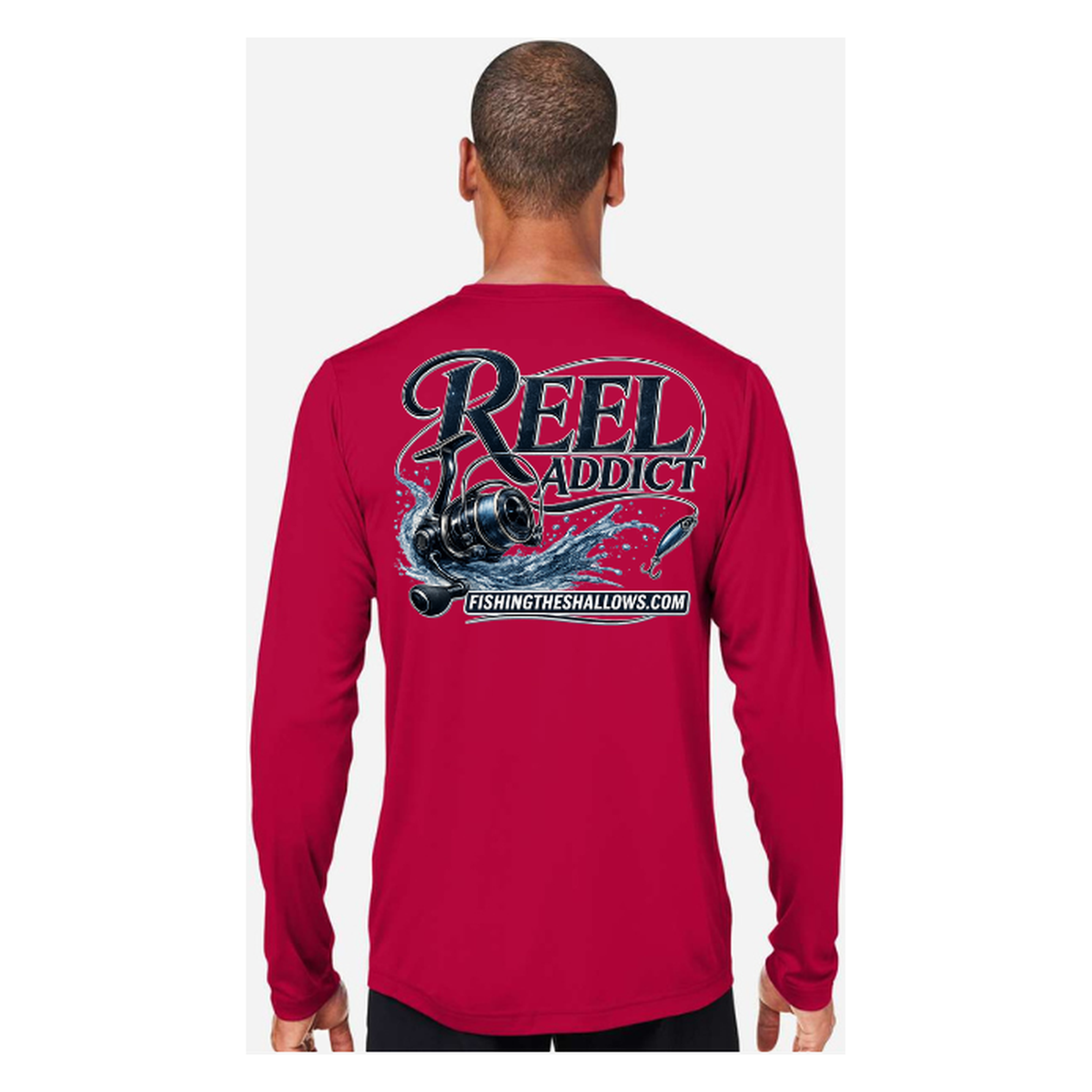 Reel Addict – Men's Long Sleeve - Classic Red - Back