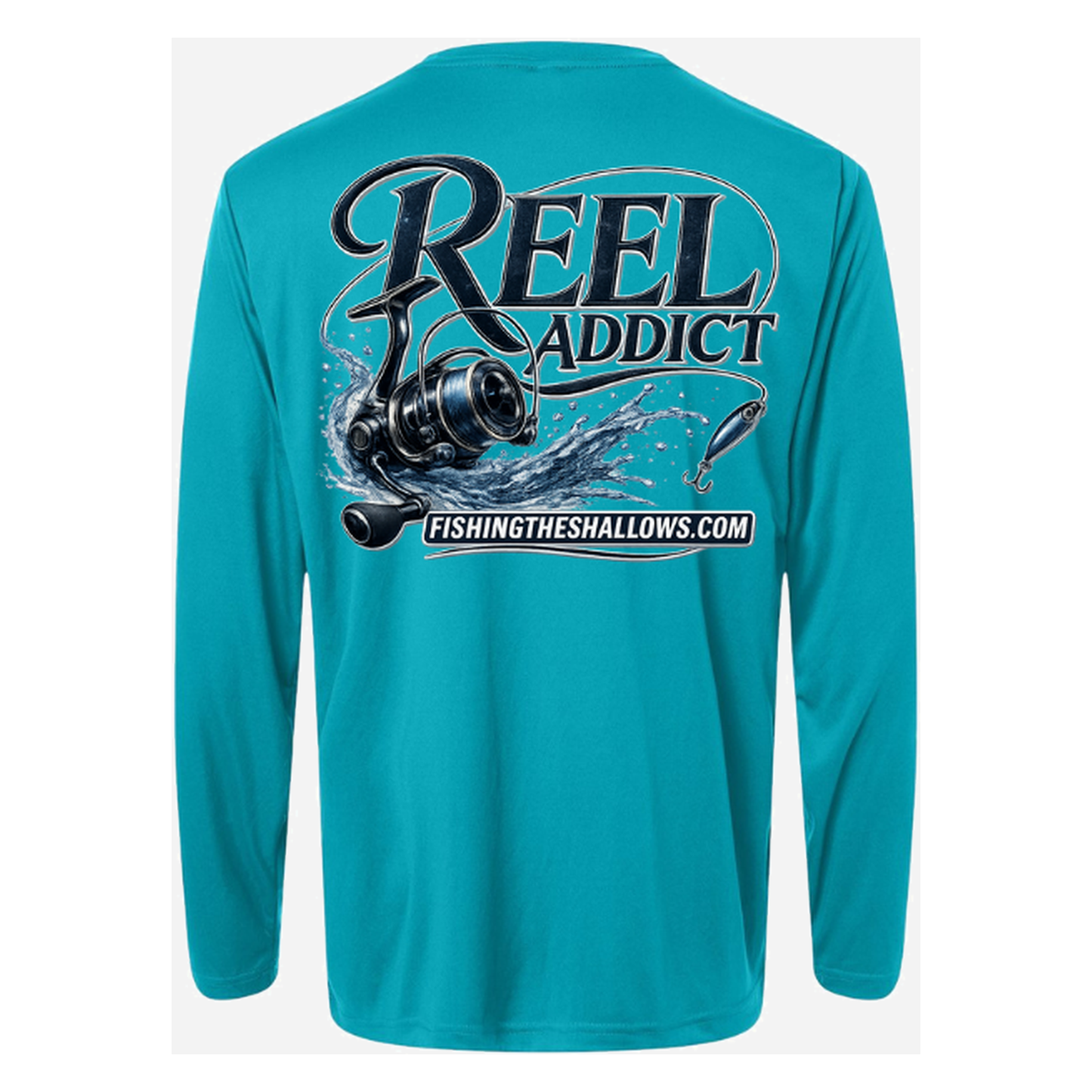 Reel Addict – Men's Long Sleeve - Clear Teal - Back