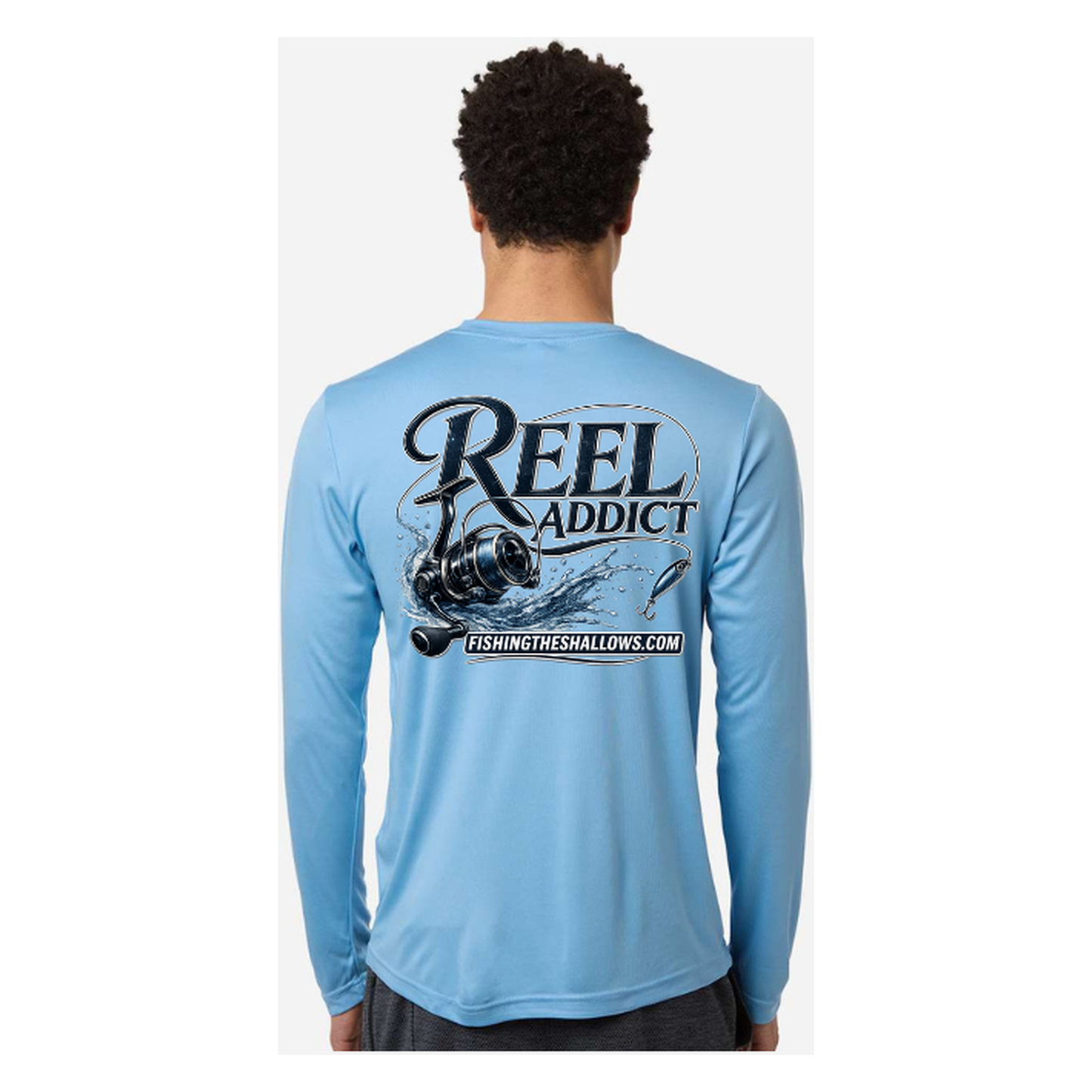 Reel Addict – Men's Long Sleeve - Columbia Blue - Back