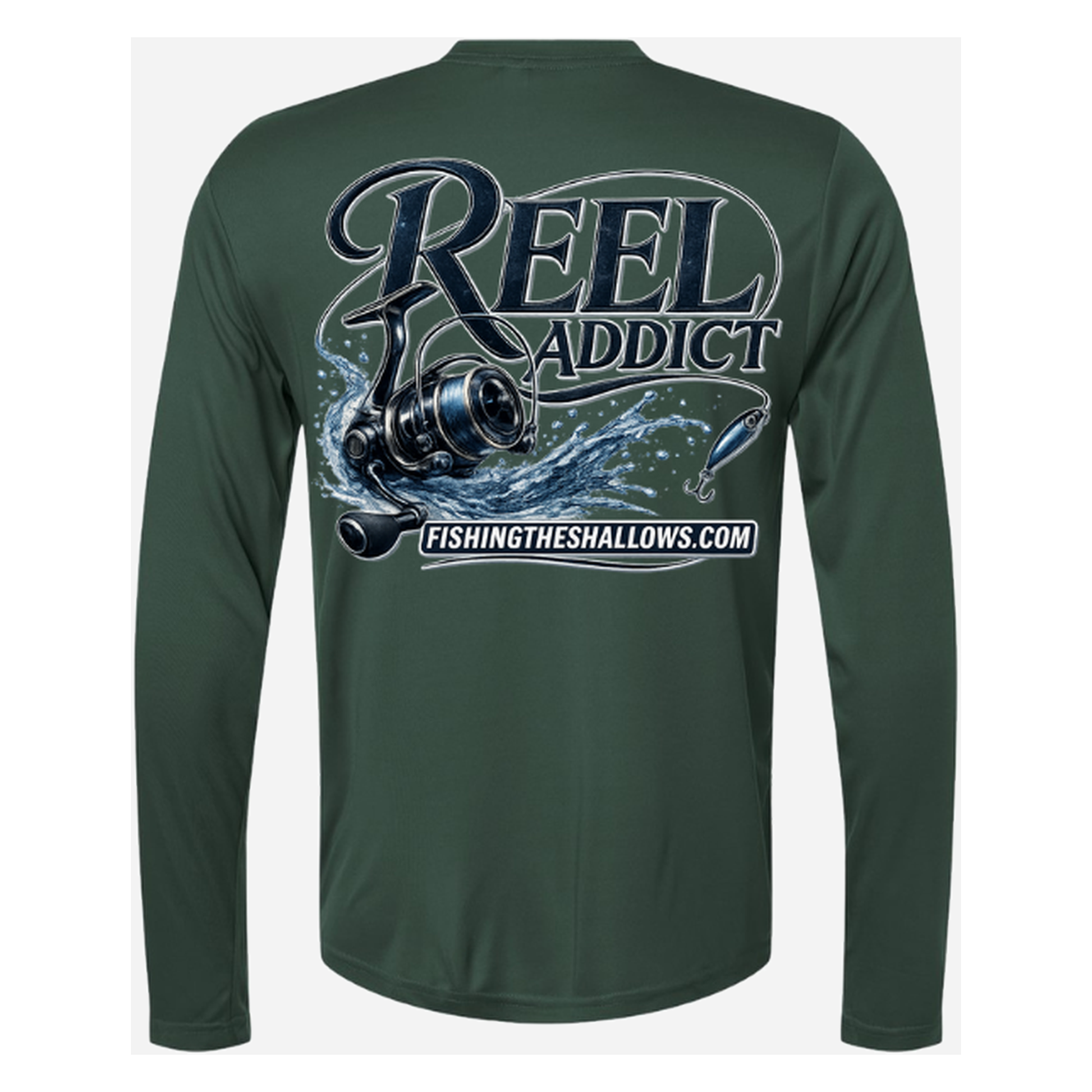 Reel Addict – Men's Long Sleeve - Forest - Back