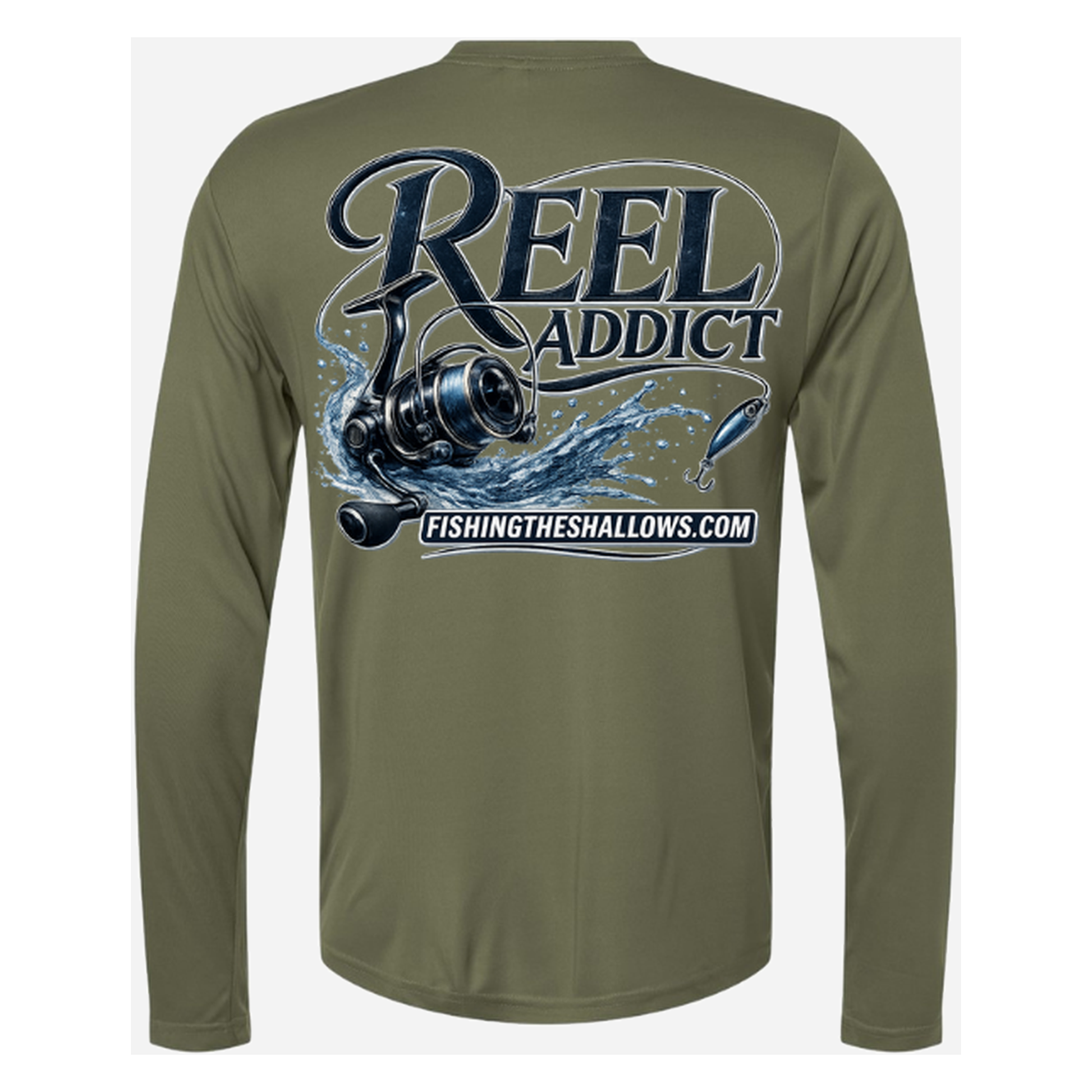 Reel Addict – Men's Long Sleeve - Military Green - Back