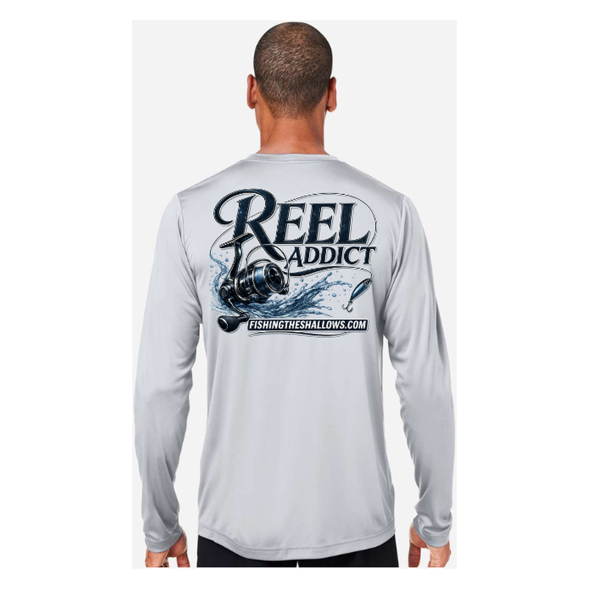 Reel Addict – Men's Long Sleeve - Platinum - Back