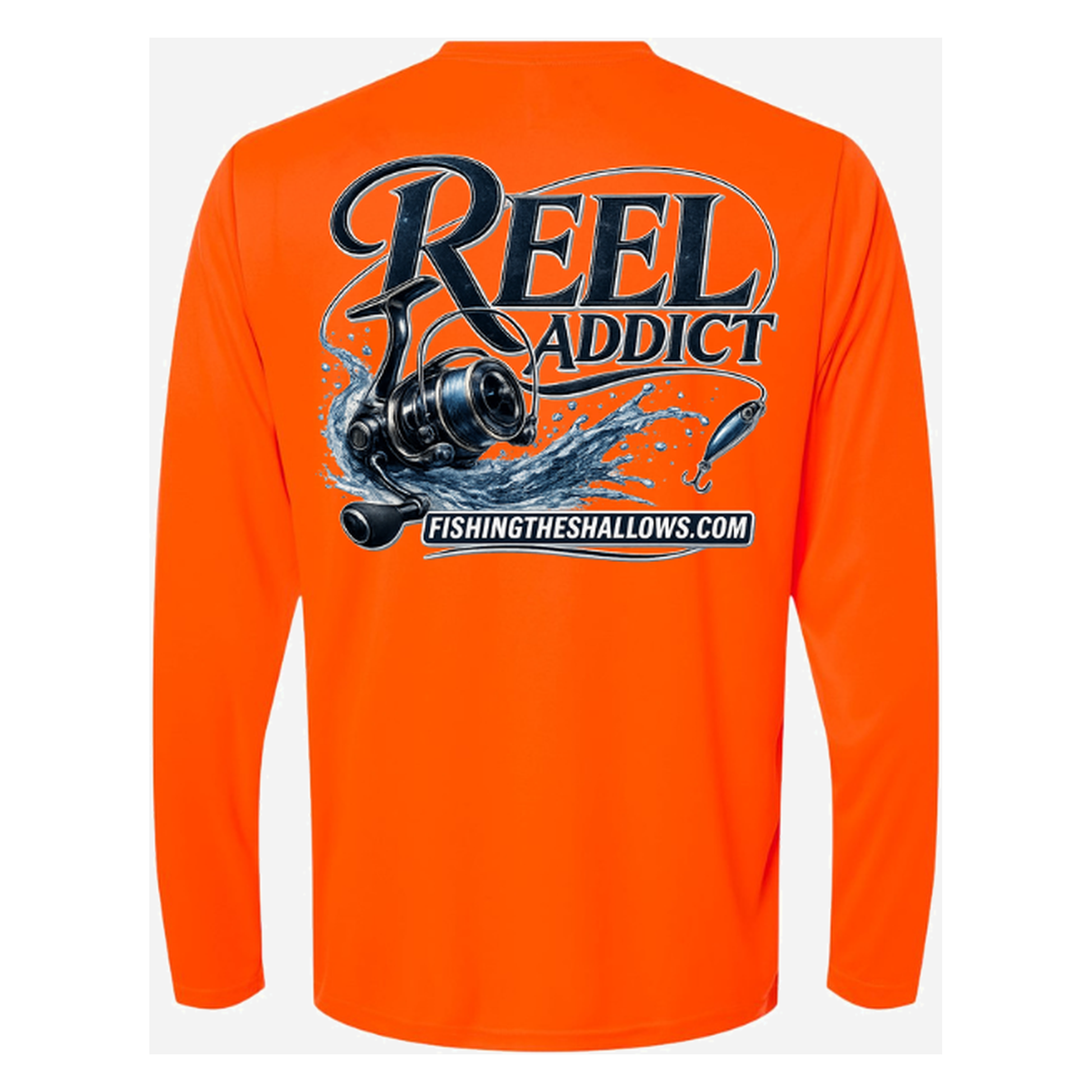 Reel Addict – Men's Long Sleeve - Safety Orange - Back