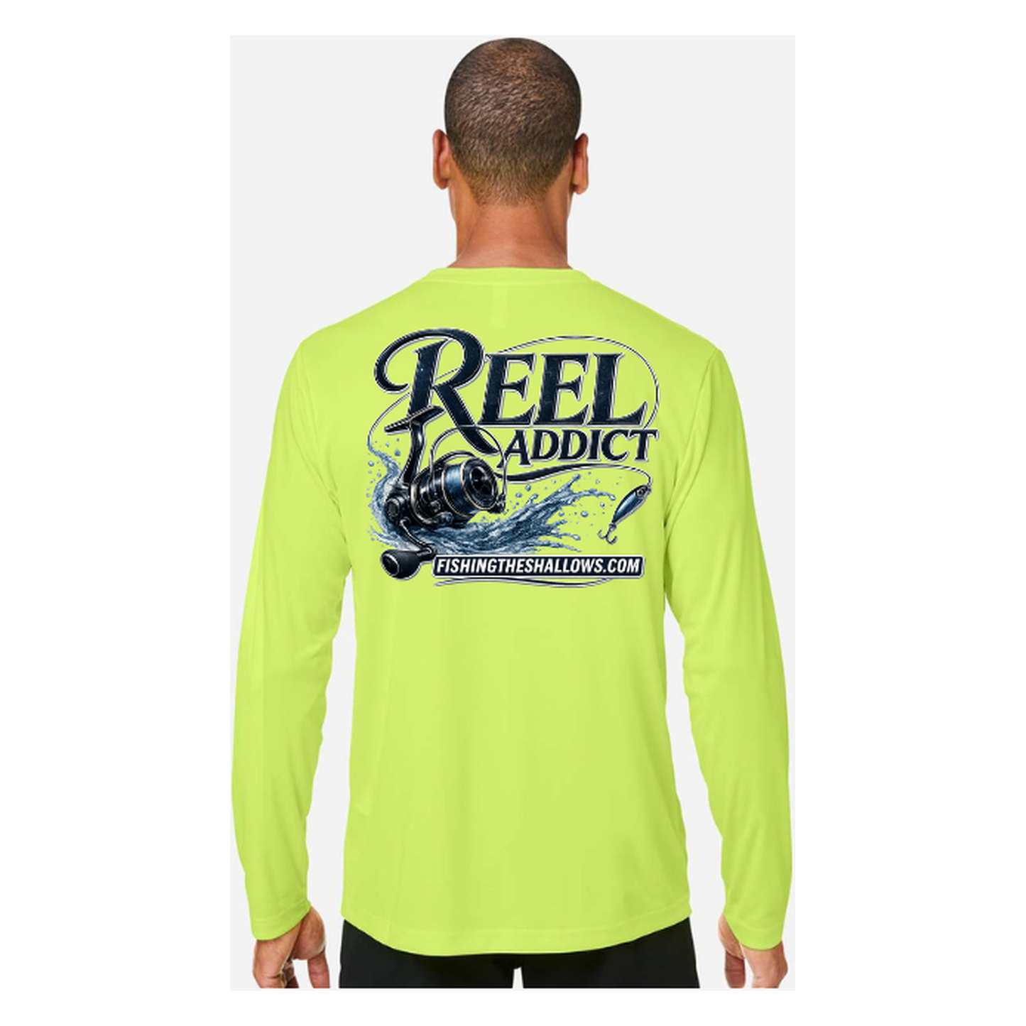 Reel Addict – Men's Long Sleeve - Safety Yellow - Back
