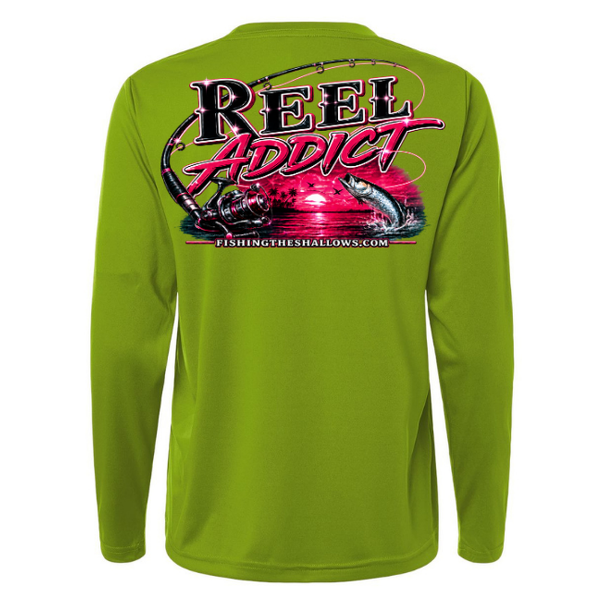 Reel Addict Pink – Women's Long Sleeve - Acid Green - Back