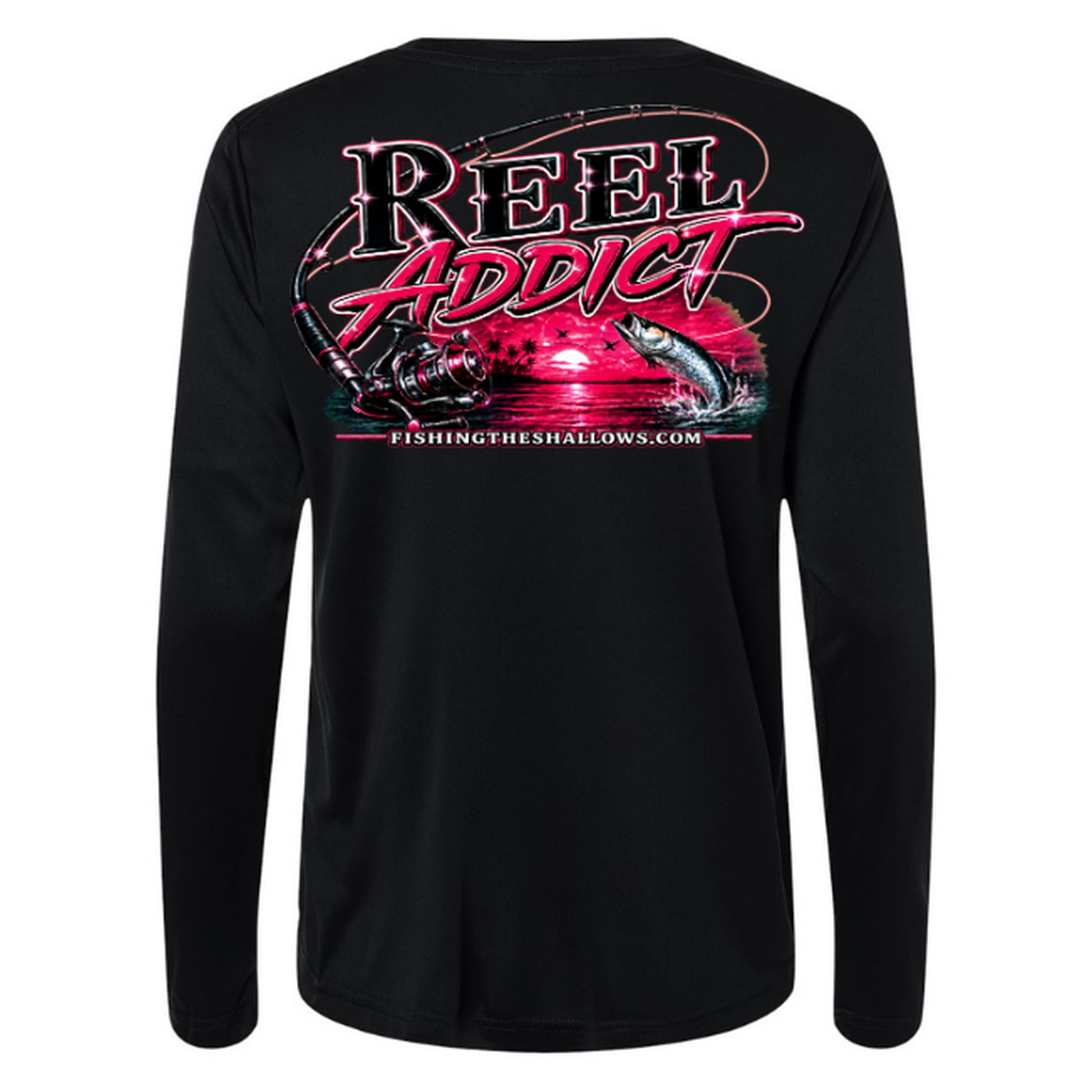 Reel Addict Pink – Women's Long Sleeve - Black - Back