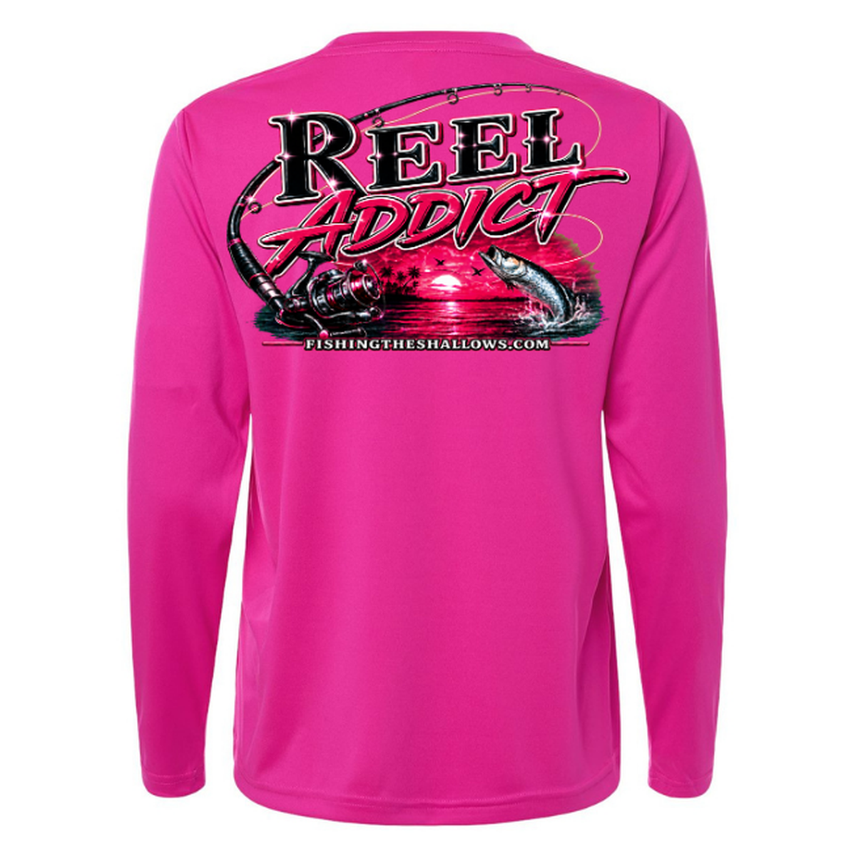 Reel Addict Pink – Women's Long Sleeve - Bright Magenta - Back