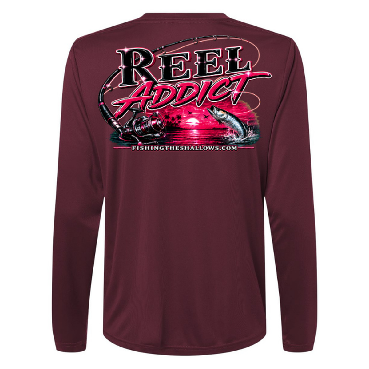 Reel Addict Pink – Women's Long Sleeve - Burgundy - Back