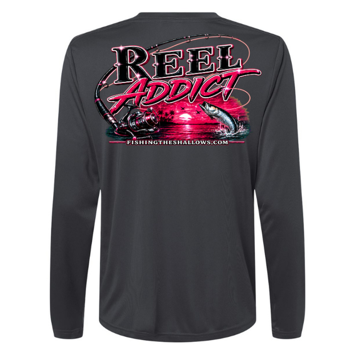Reel Addict Pink – Women's Long Sleeve - Carbon - Back